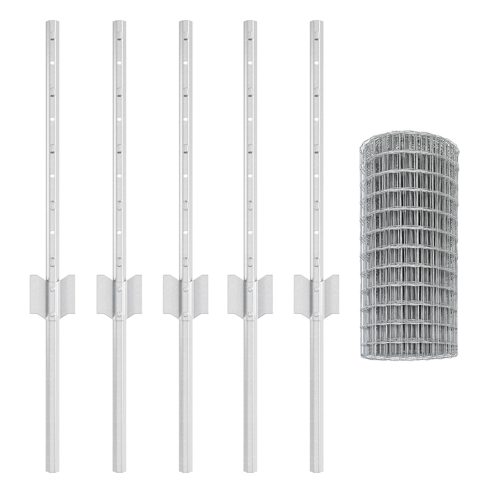 vidaXL Euro-Zaun mit 5 U-Posts Silber 0,4x10 m Stahl