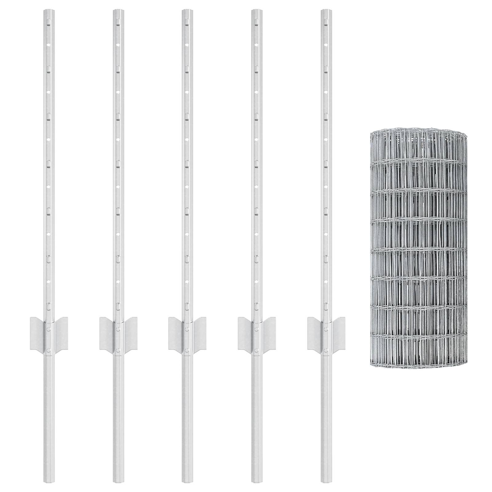vidaXL Euro Zaun mit 5 U-Pfosten Silber 0,6x10 m Stahl