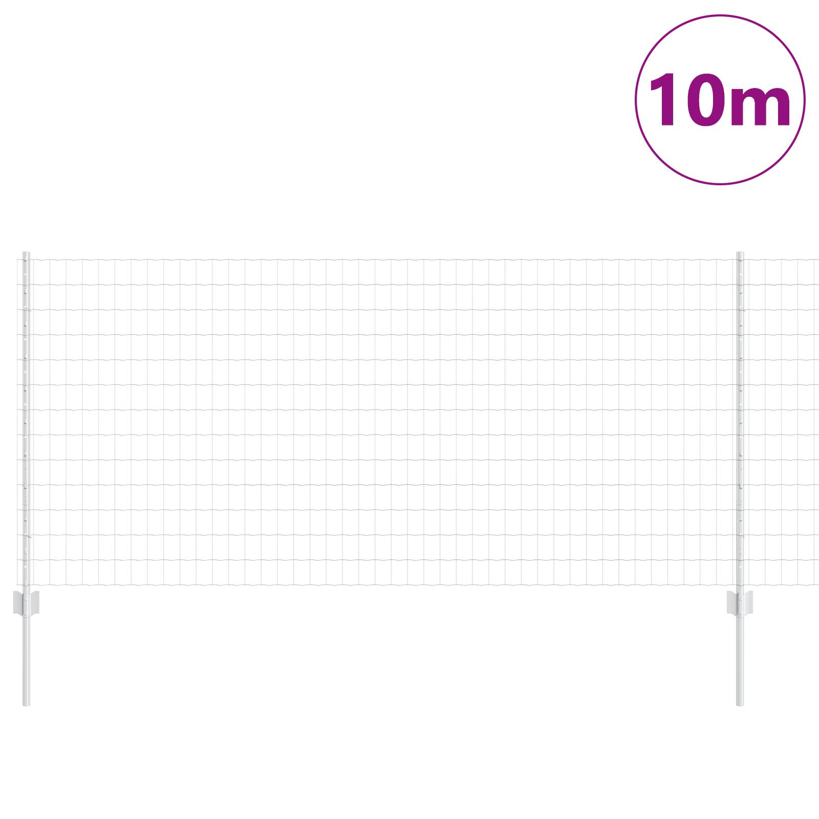 vidaXL Eurozaun mit 10 U-Stäben Silber 1x10 m Stahl