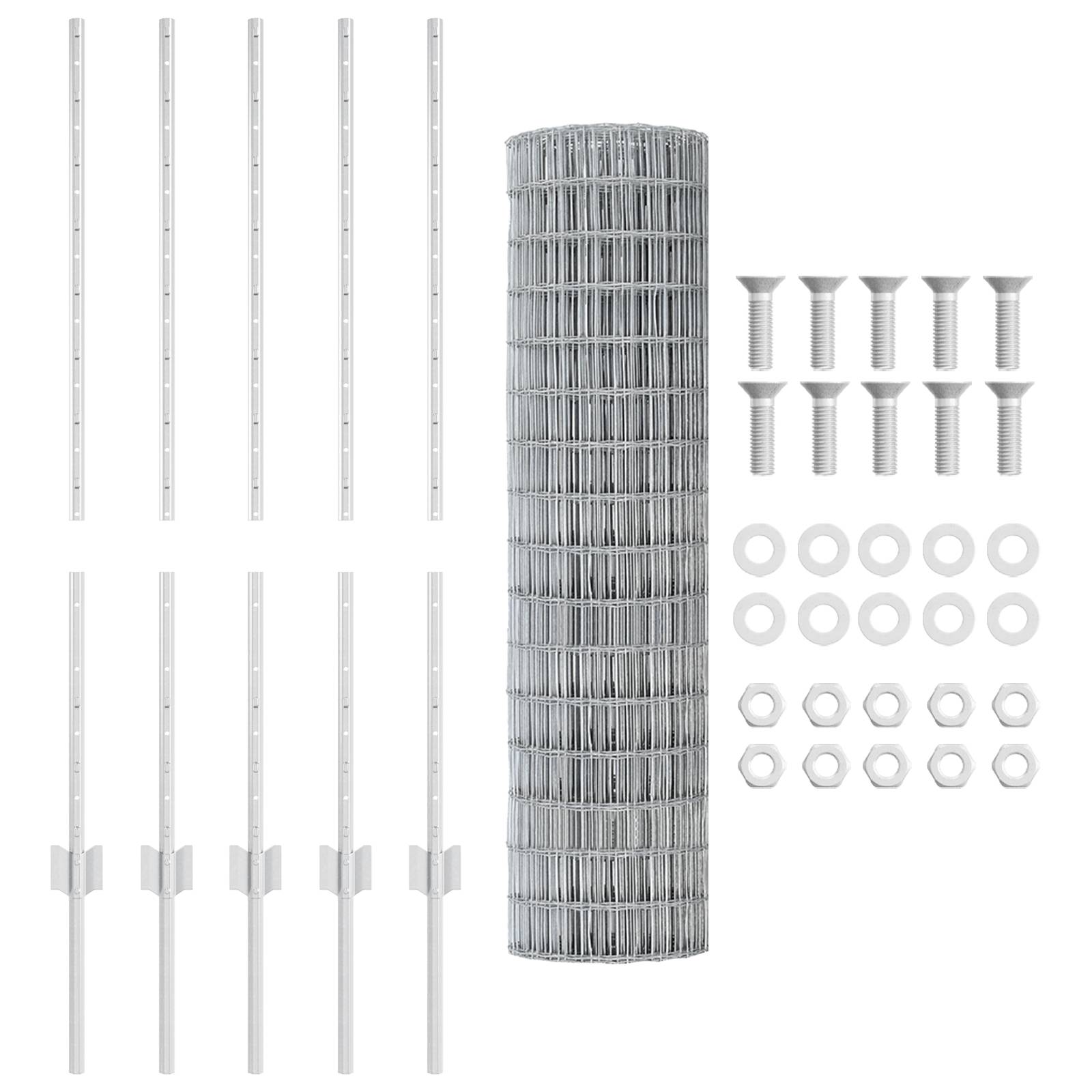 vidaXL Eurozaun mit 10 U-Stäben Silber 1x10 m Stahl
