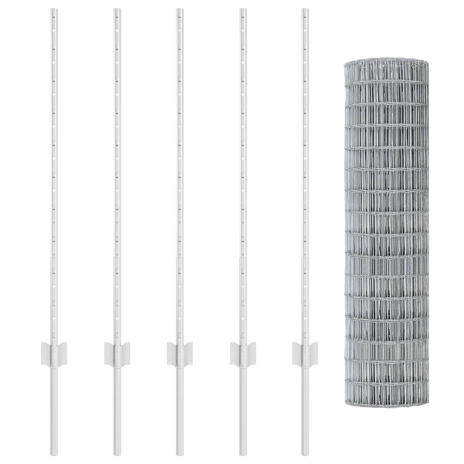 vidaXL Eurozaun mit 5 U-Pfosten Silber 0,6x10 m Stahl