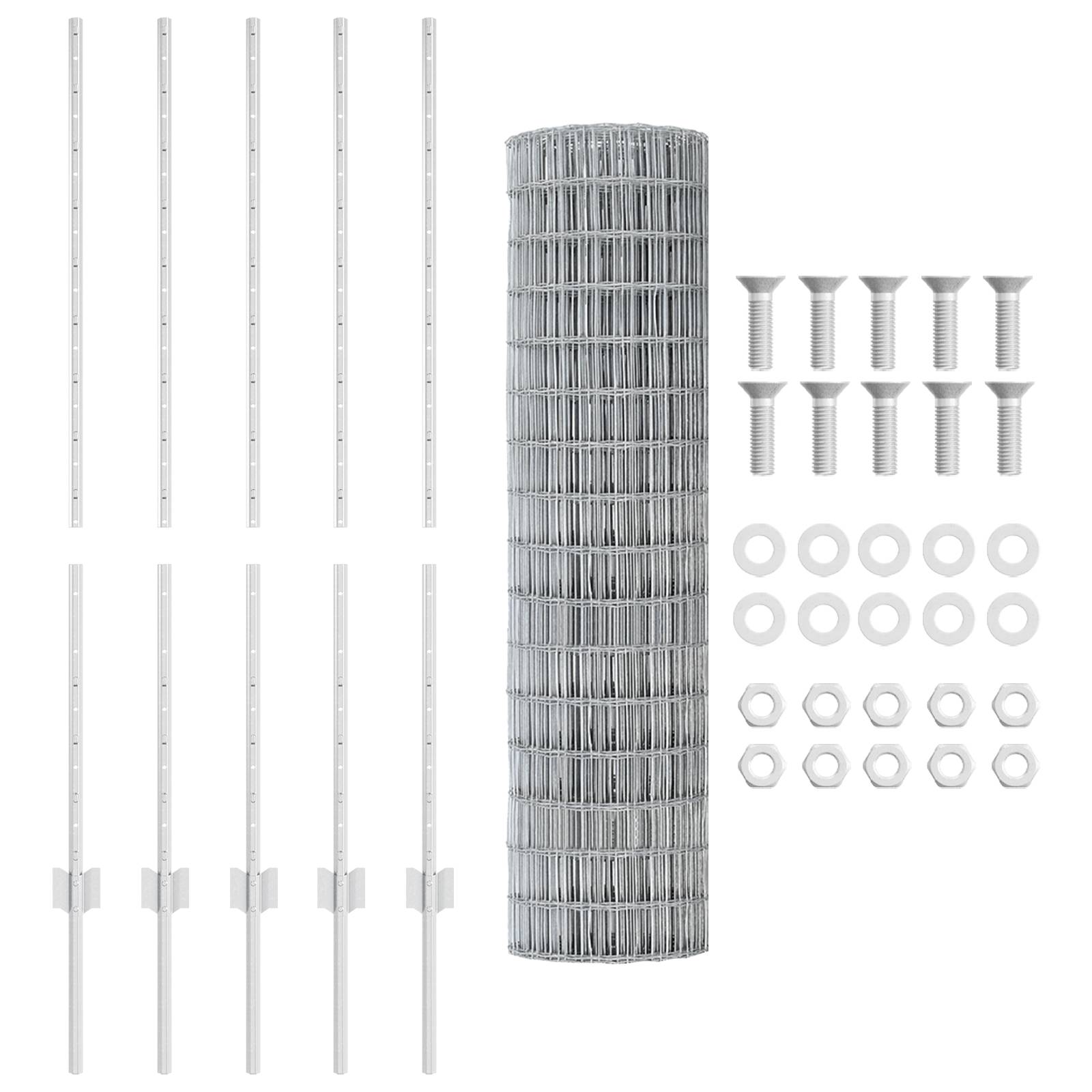 vidaXL Eurozaun mit 10 U-Pfosten Silber 1,2x10 m Stahl