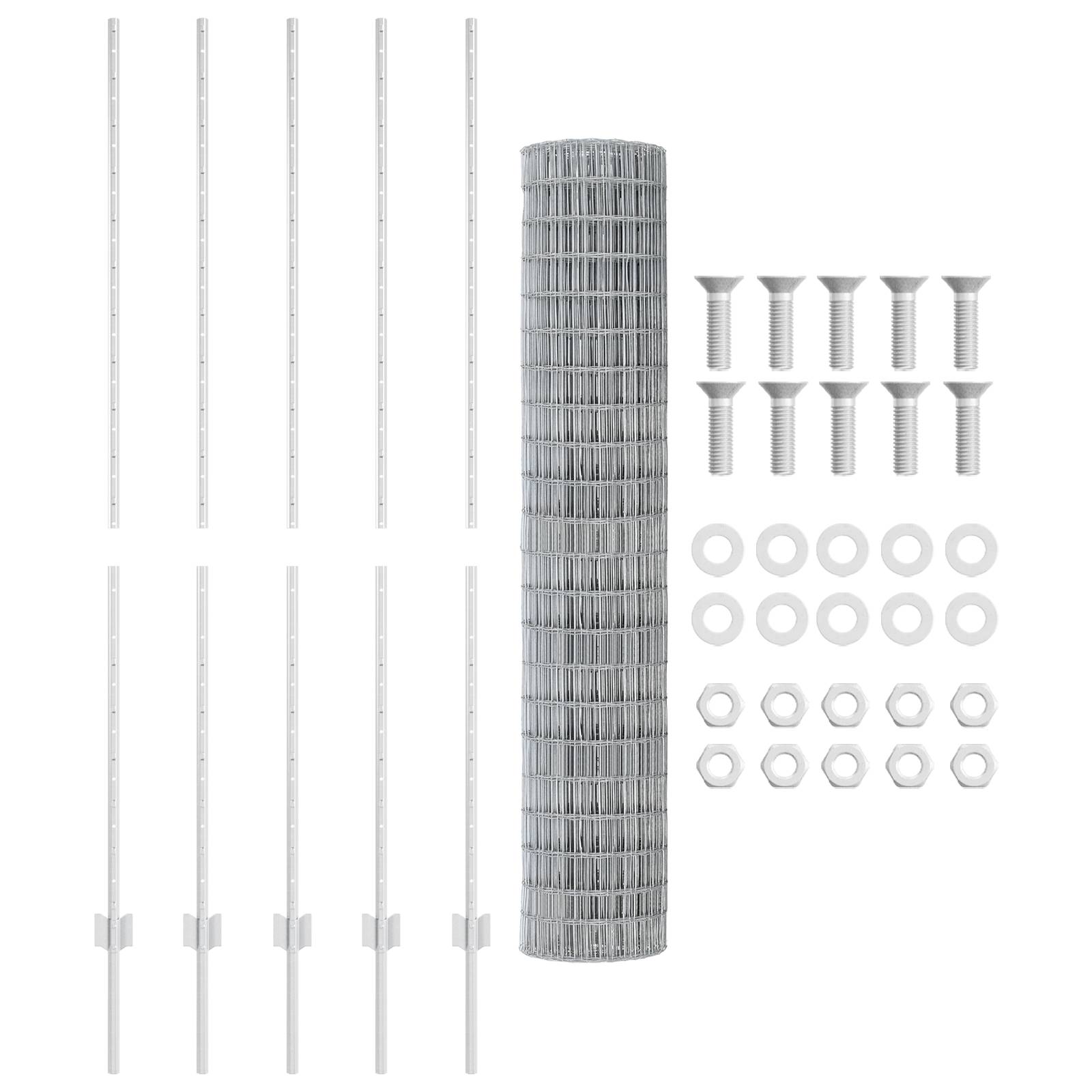 vidaXL Eurozaun mit 10 U-Posten Silber 1,6x10 m Stahl