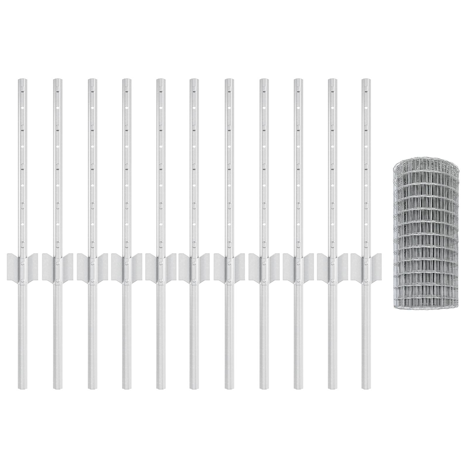 vidaXL Eurozaun mit 11 U-Pfosten Silber 0,4x25 m Stahl