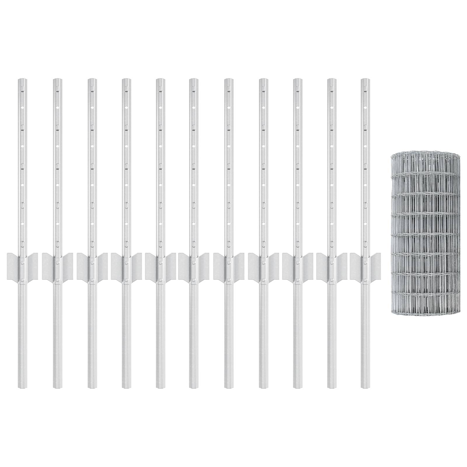 vidaXL Euro Zaun mit 11 U-Pfosten Silber 0,4x25 m Stahl