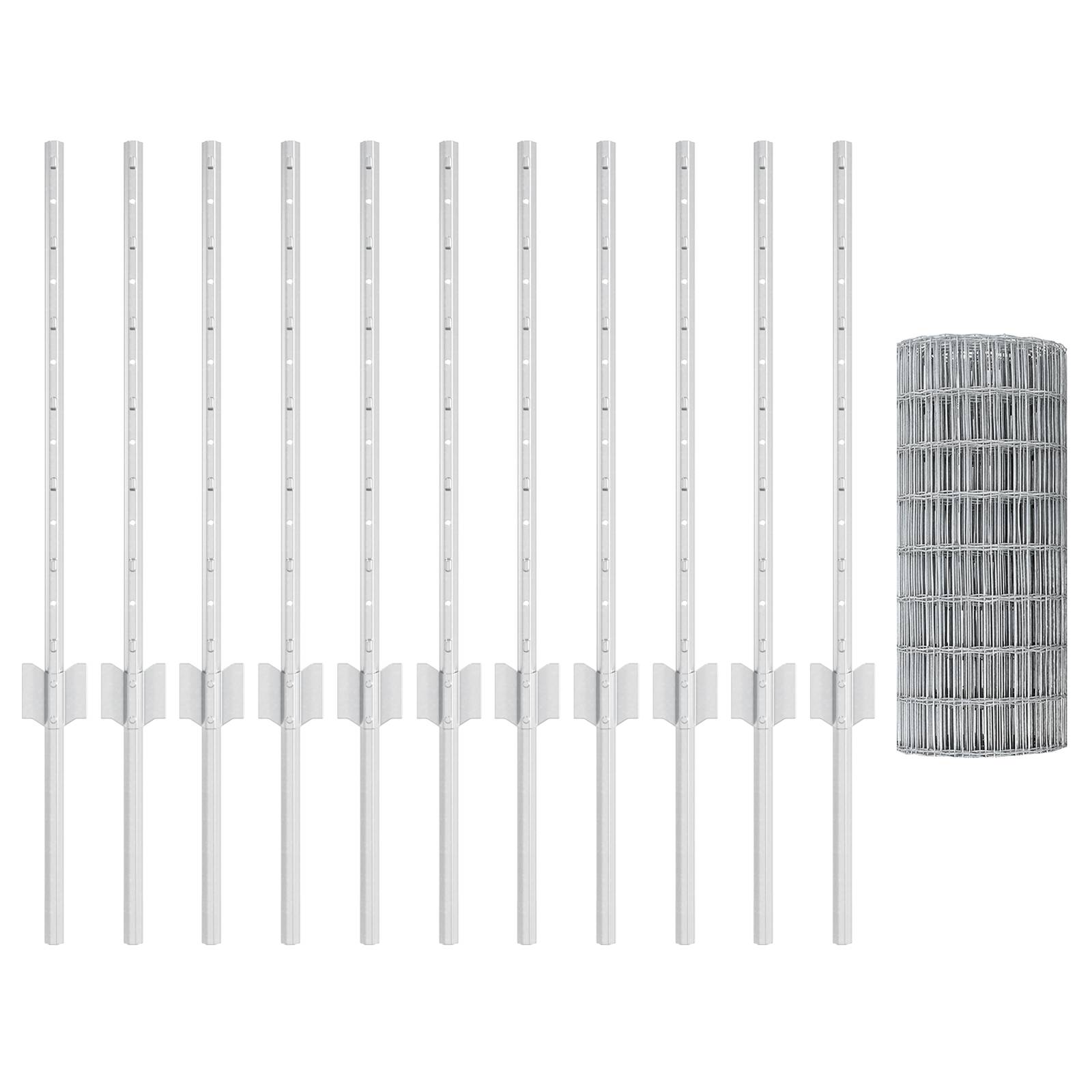 vidaXL Eurozaun mit 11 U-Posten Silber 0,6x25 m Stahl