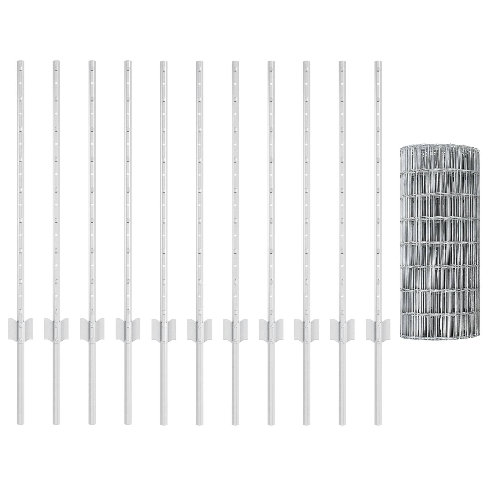vidaXL Euro-Zaun mit 11 U-Posten Silber 0.8x25 m Stahl