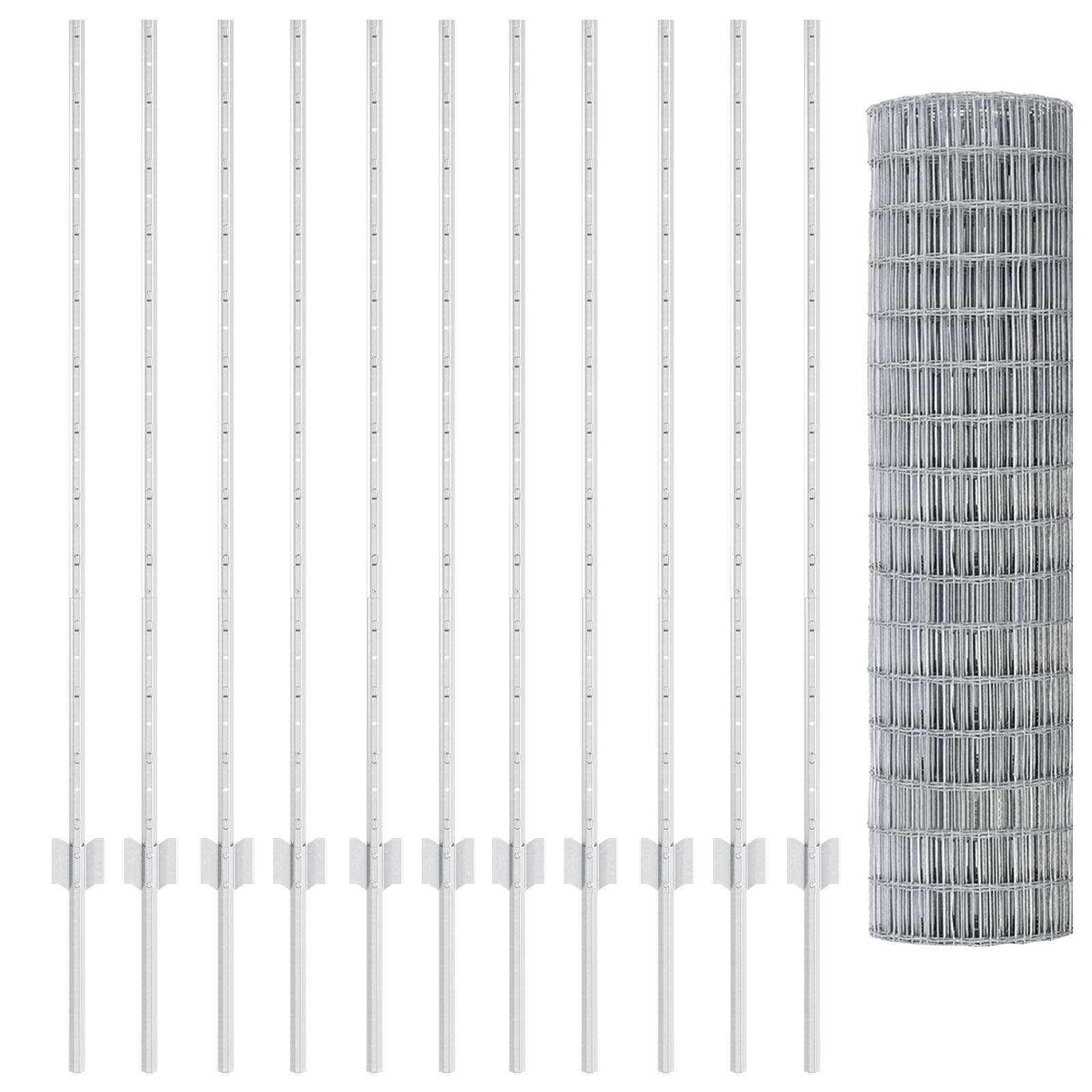 vidaXL Eurozaun mit 22 U-Pfosten Silber 1,2x25 m Stahl