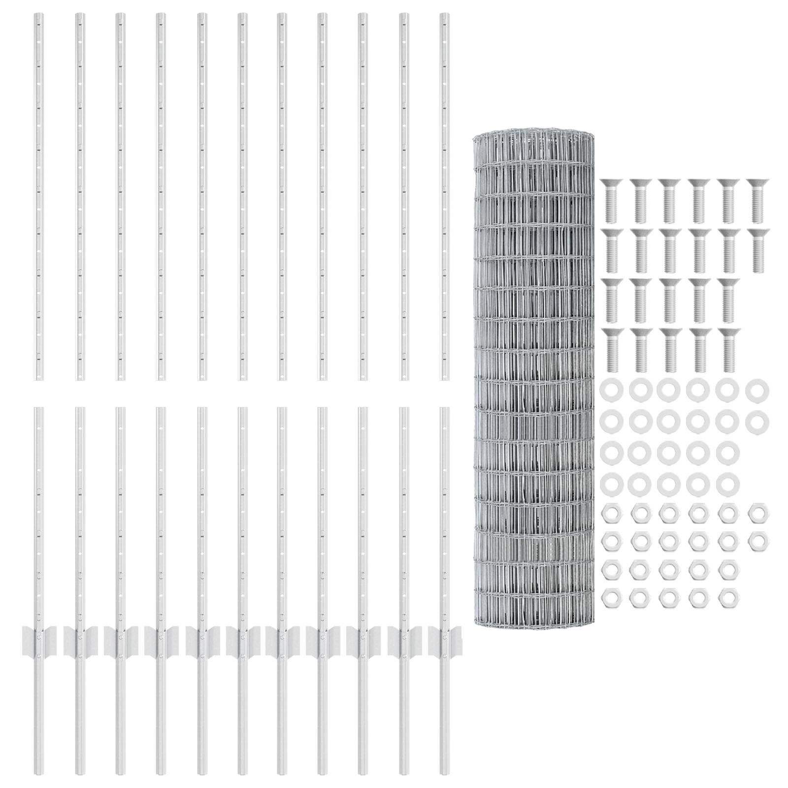 vidaXL Eurozaun mit 22 U-Pfosten Silber 1,2x25 m Stahl
