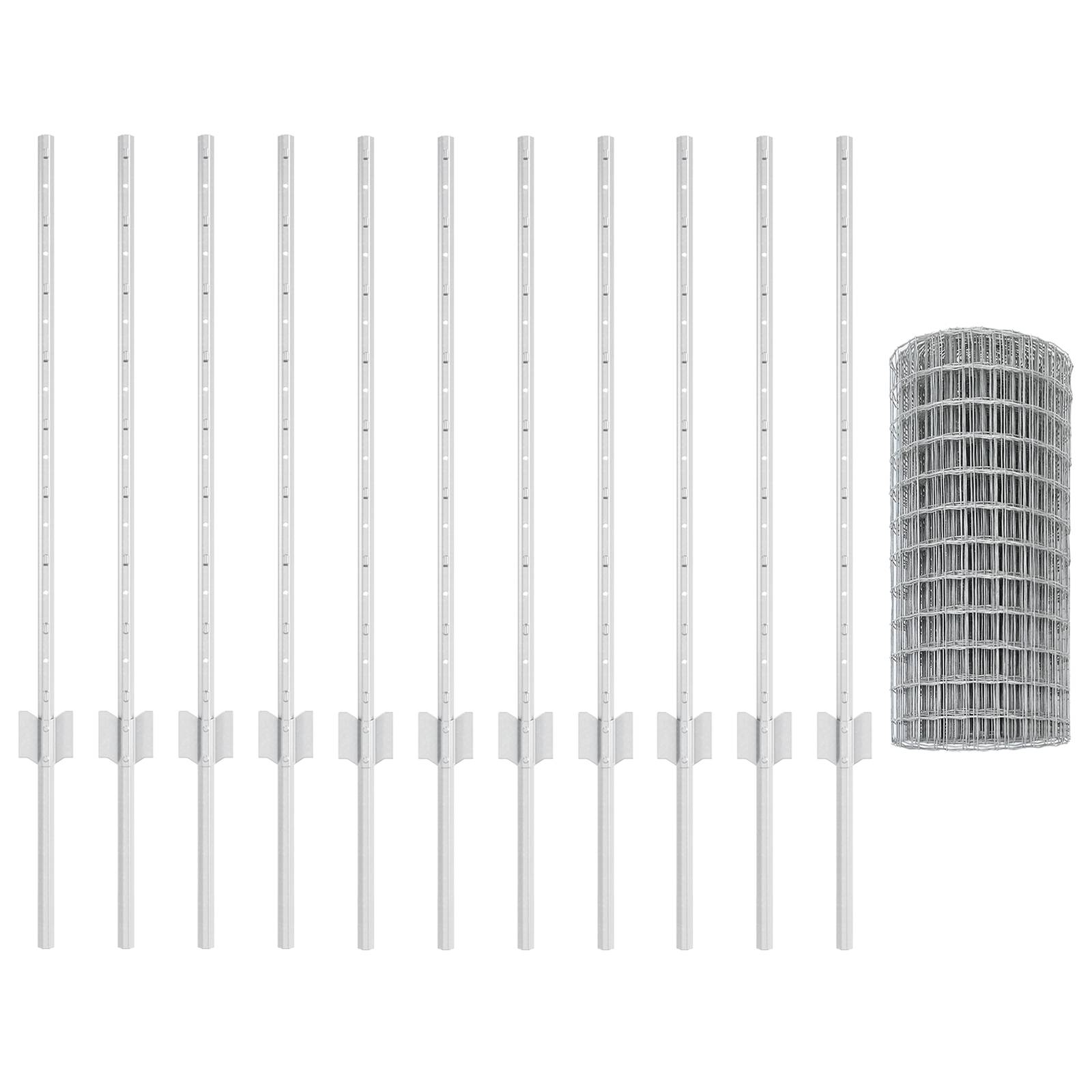 vidaXL Euro Zaun mit 11 U-Pfosten Silber 0,8x25 m Stahl