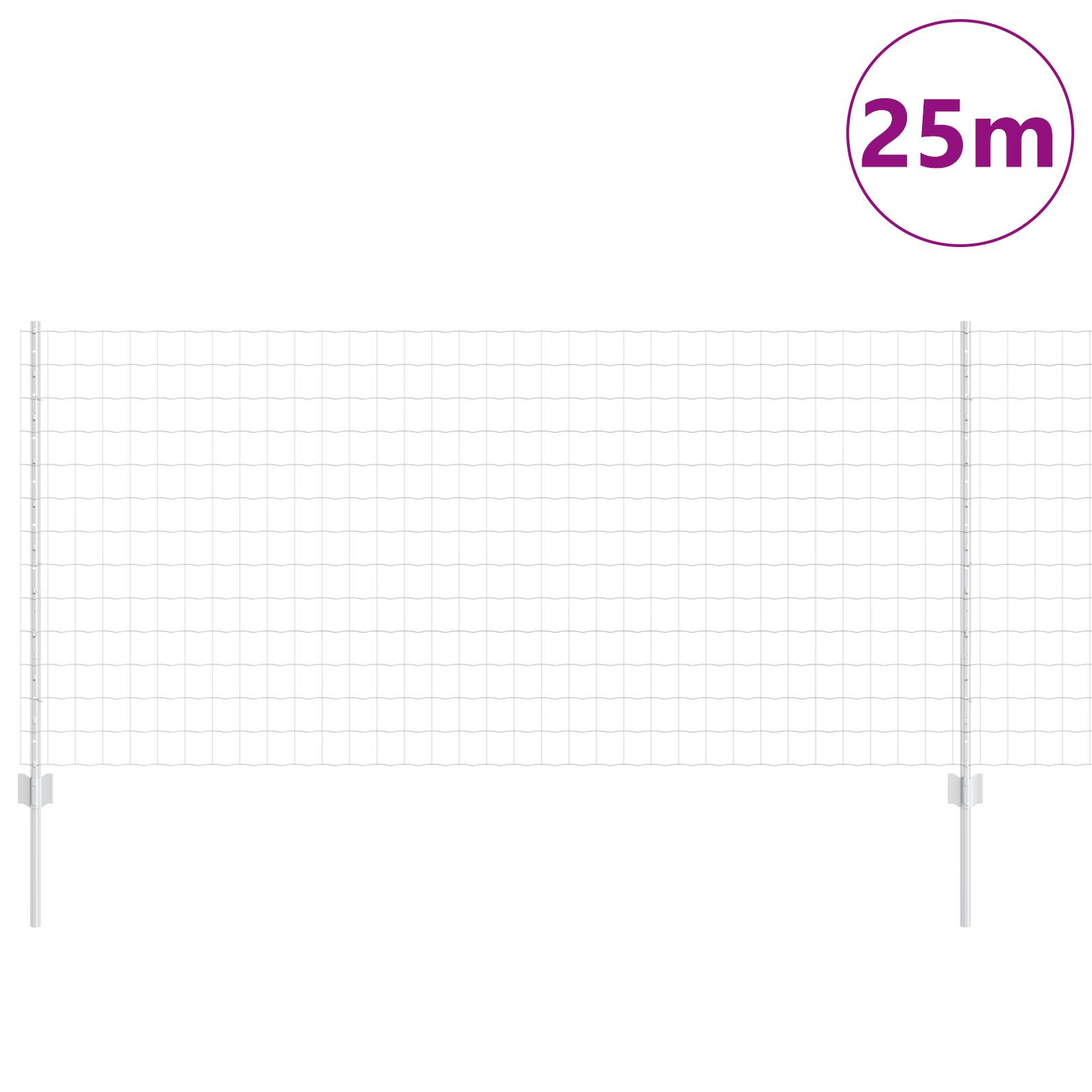 vidaXL Euro-Zaun mit 22 U-Stützen Silber 1x25 m Stahl