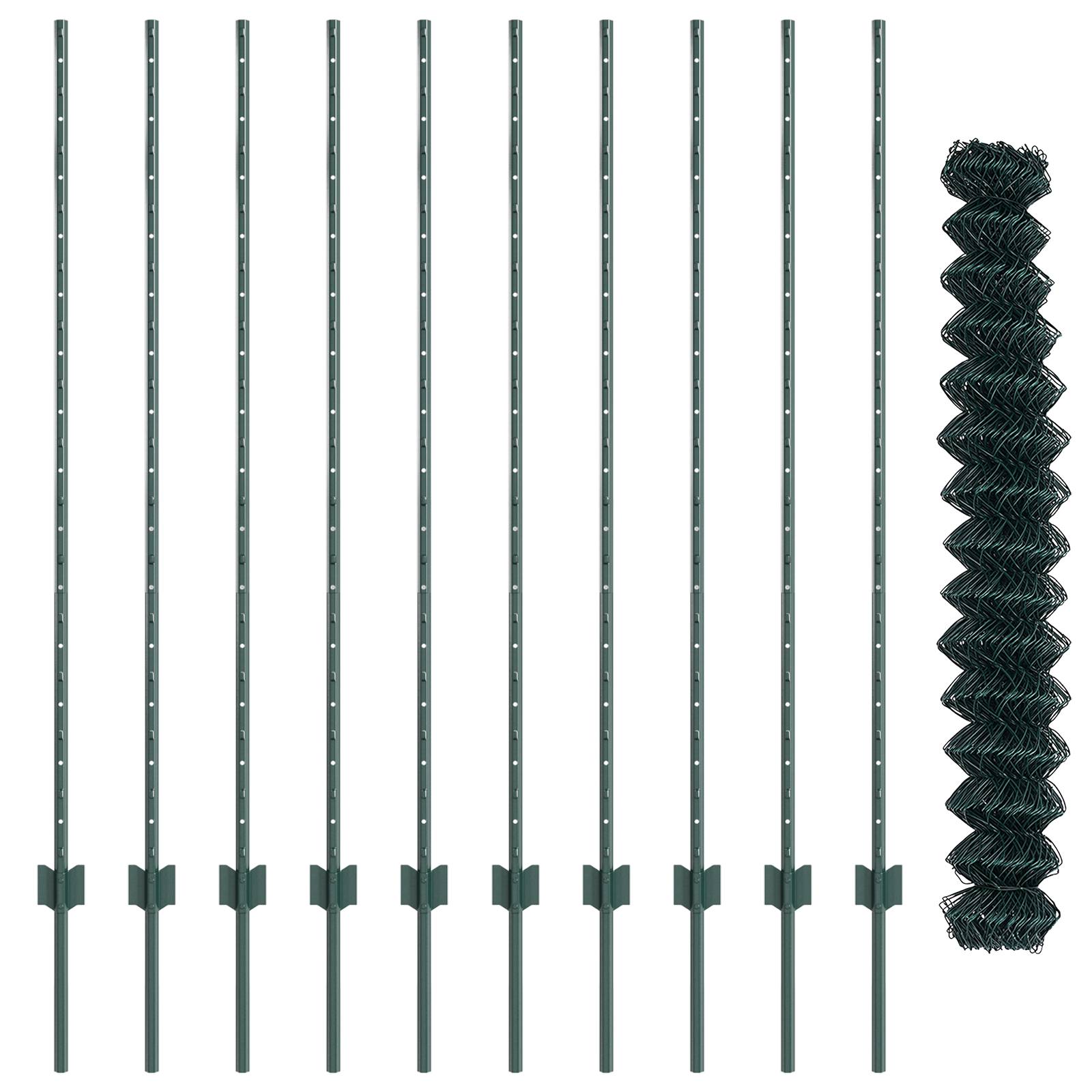 vidaXL Stabzaun mit 10 U-Posts Grün 1,4x10 m Stahl