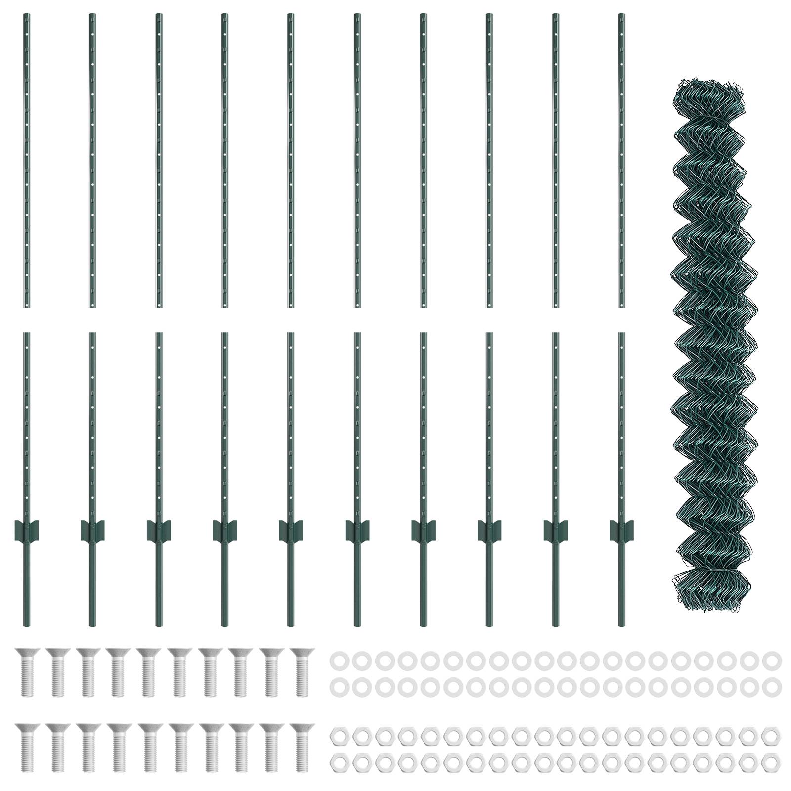 vidaXL Stabzaun mit 10 U-Posts Grün 1,4x10 m Stahl