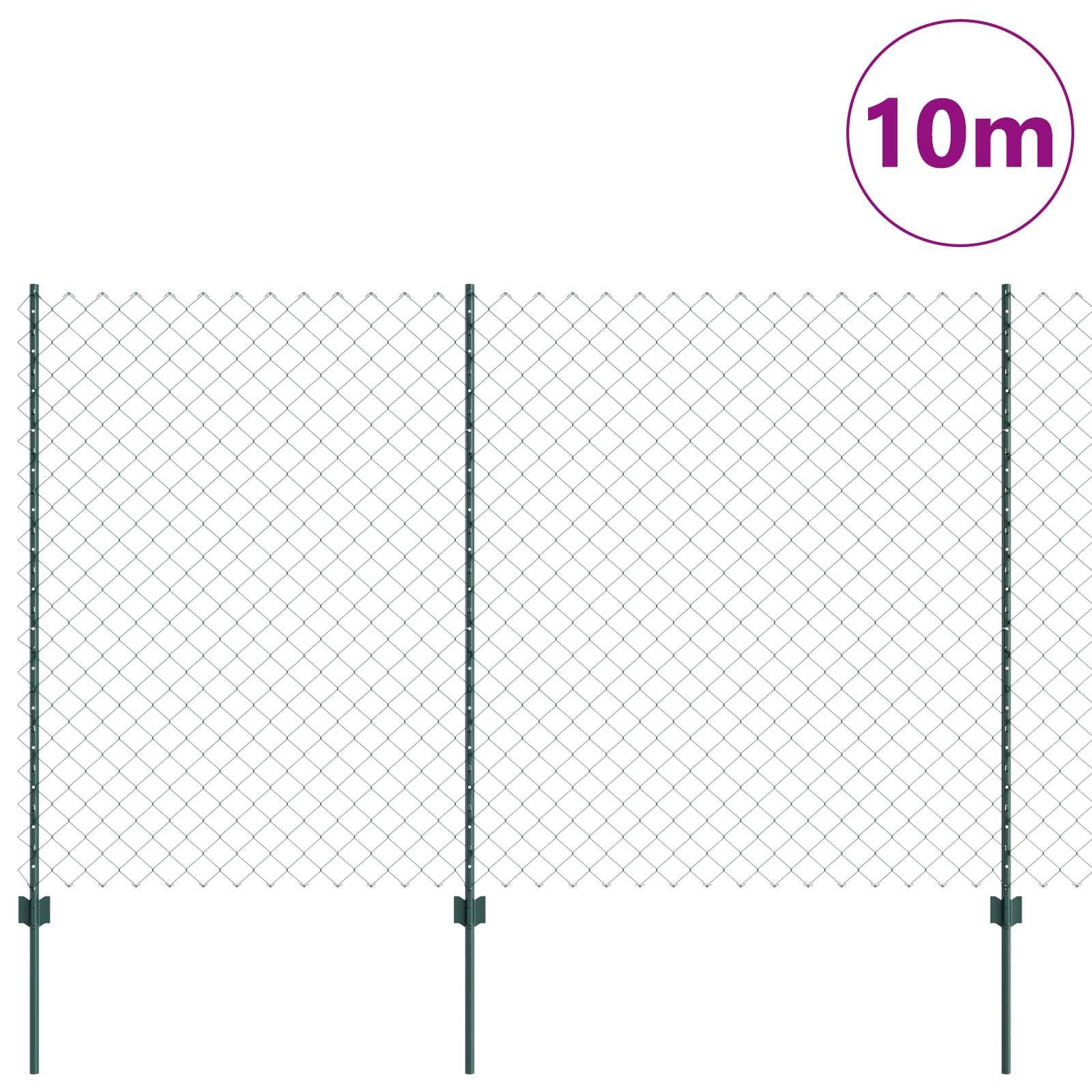 vidaXL Kettengliedzaun mit 10 U-Pfosten Grün 1.6x10 m Stahl
