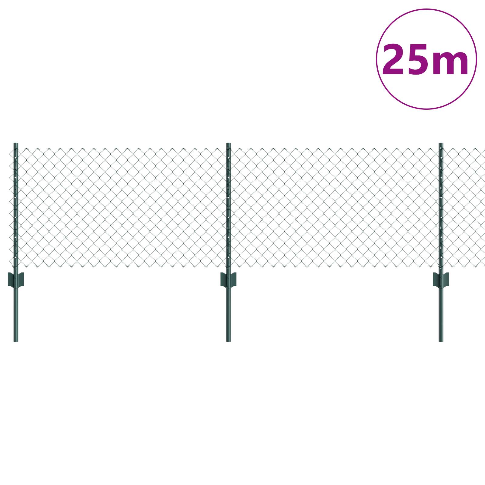 vidaXL Kettenschutz Zaun mit 22 U Pfosten Grün 0,6x25 m Stahl