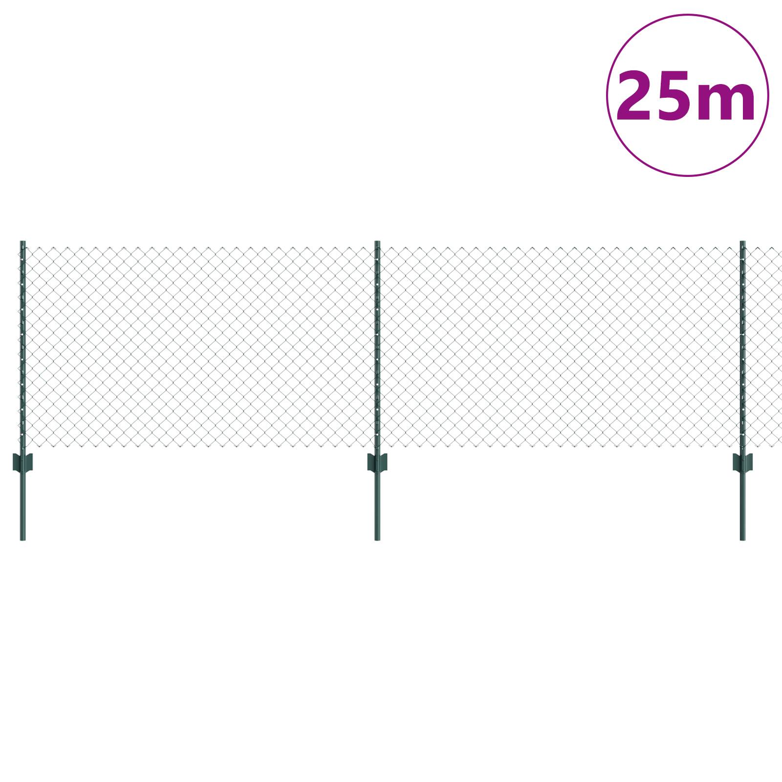 vidaXL Kettenzaun mit 22 U-Pfosten Grün 0,8x25 m Stahl