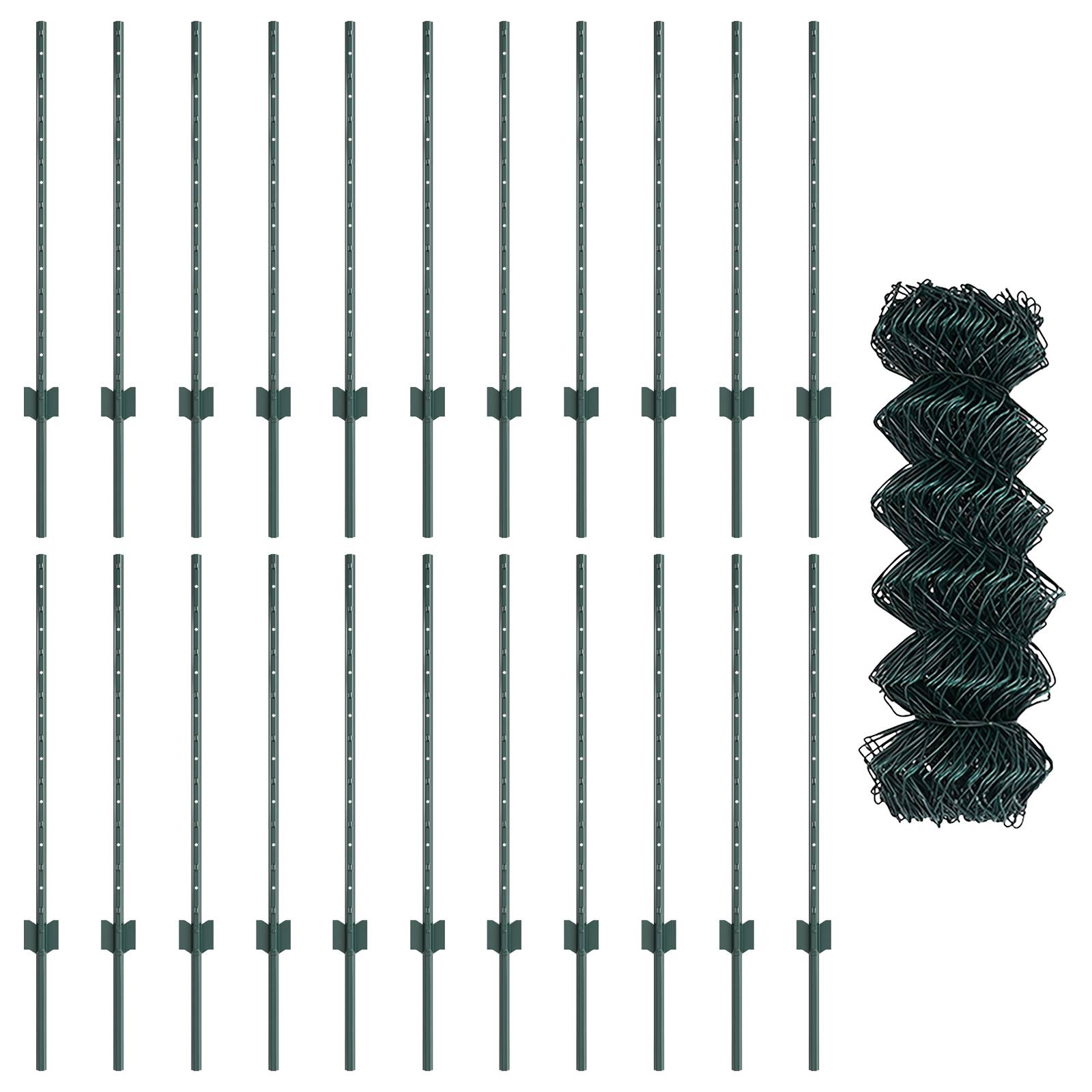 vidaXL Kettenzaun mit 22 U-Pfosten Grün 0,8x25 m Stahl