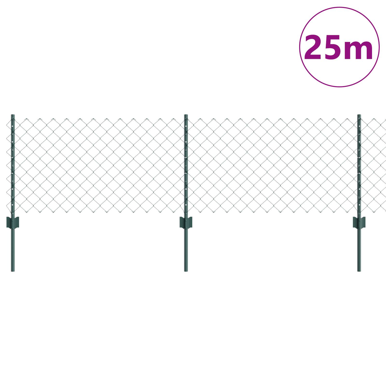 vidaXL Drahtzaun mit 22 U-Pfosten Grün 0.6x25 m Stahl