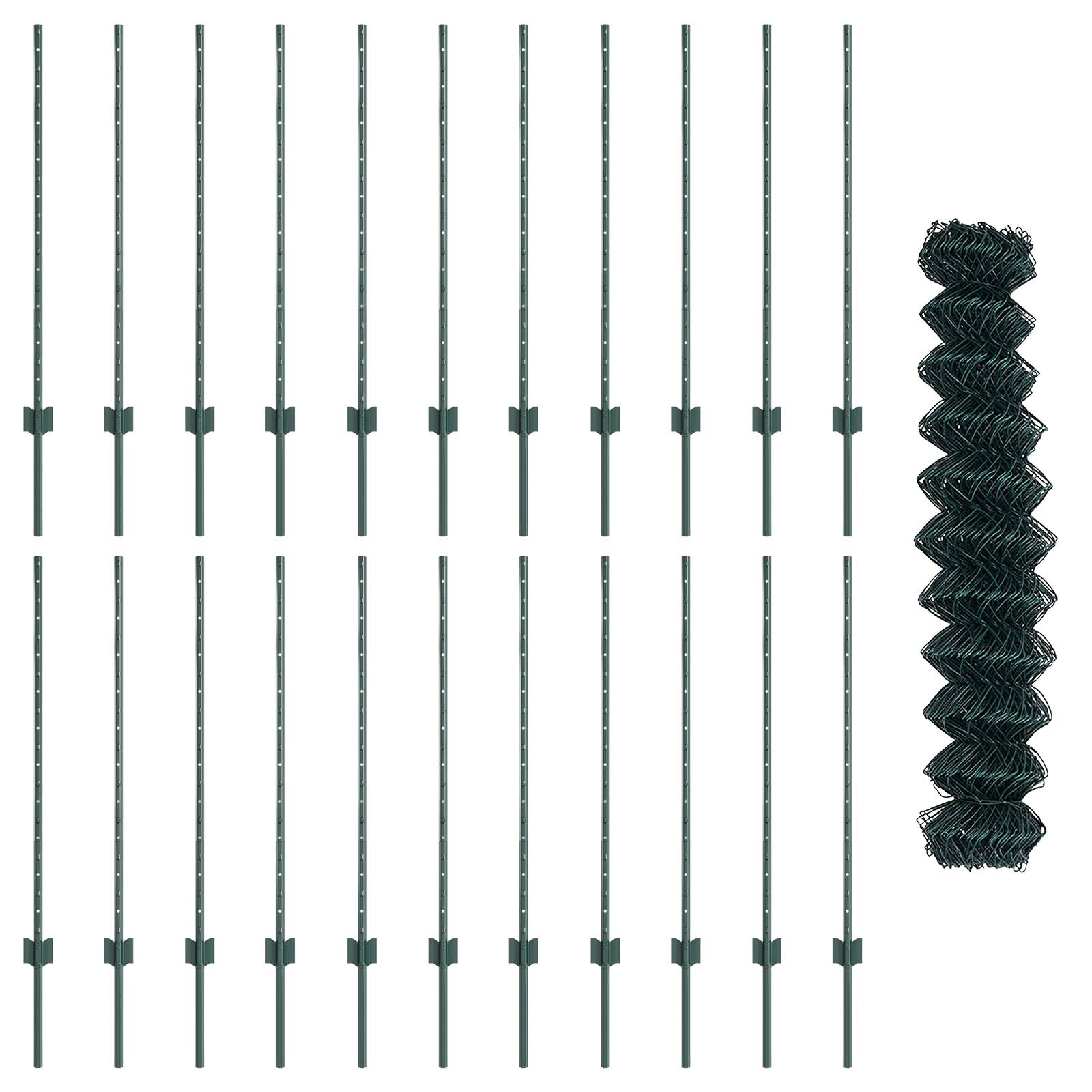 vidaXL Kettenzaun mit 22 U-Pfosten Grün 1x25 m Stahl