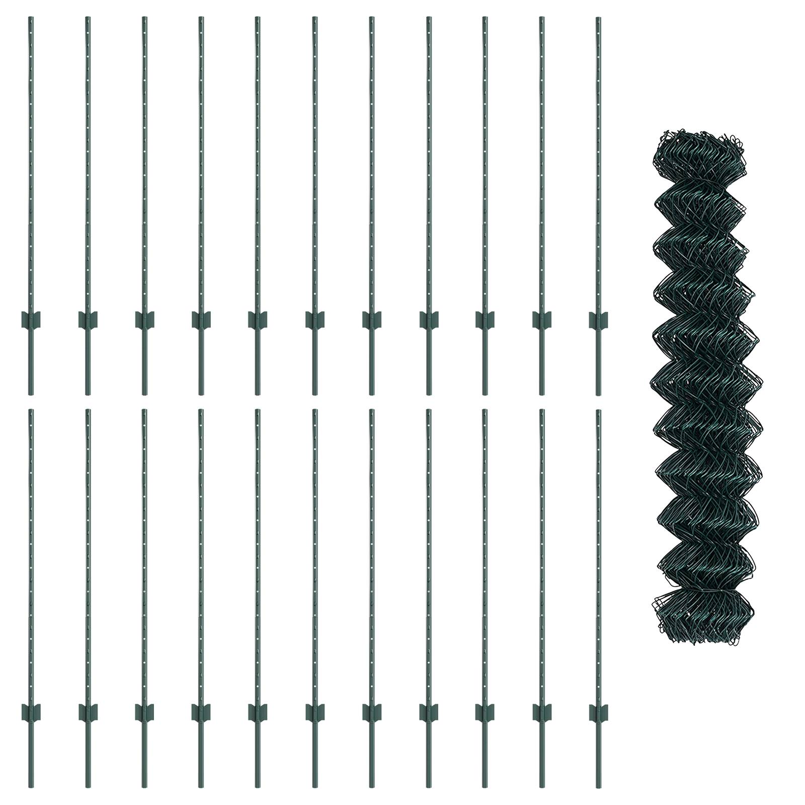 vidaXL Drahtzaun mit 22 U-Pfosten Grün 1,2x25 m Stahl