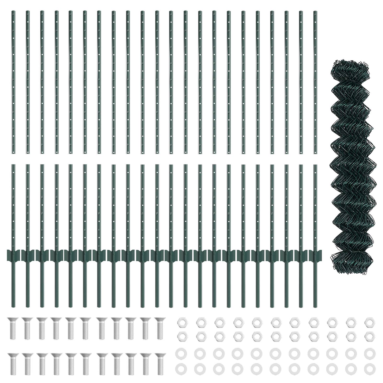 vidaXL Drahtzaun mit 22 U-Pfosten Grün 1,2x25 m Stahl