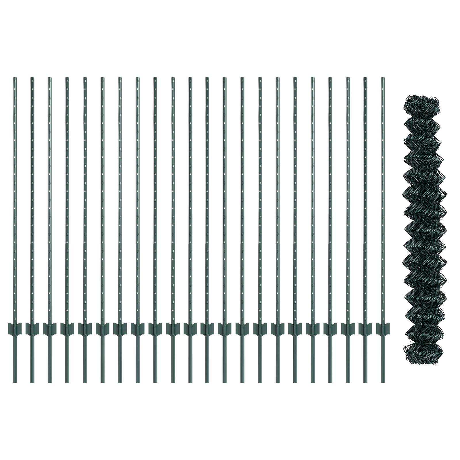 vidaXL Drahtzaun mit 22 U-Pfosten Grün 1,4x25 m Stahl