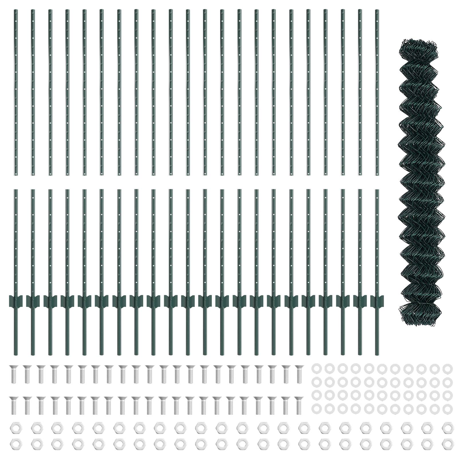 vidaXL Drahtzaun mit 22 U-Pfosten Grün 1,4x25 m Stahl