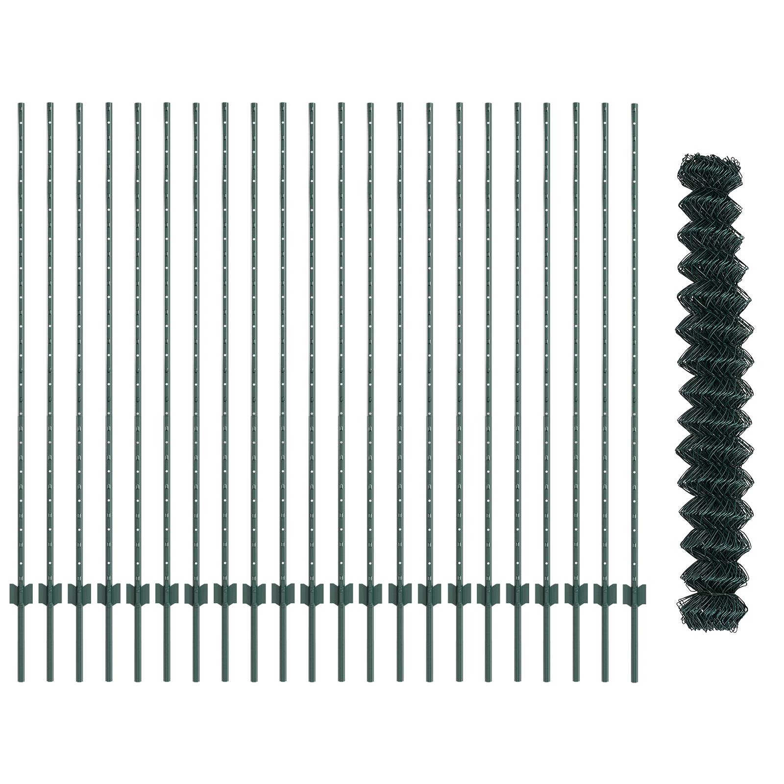 vidaXL Kettenzaun mit 22 U-Posten Grün 1,6x25 m Stahl