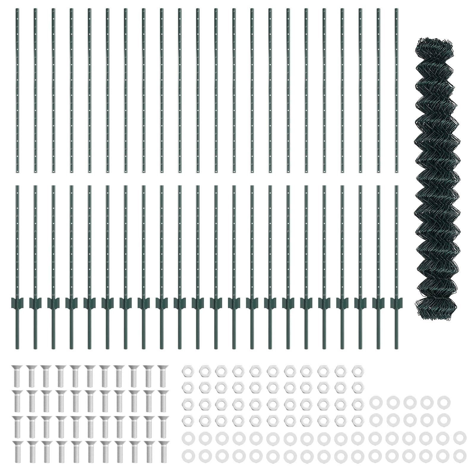 vidaXL Kettenzaun mit 22 U-Posten Grün 1,6x25 m Stahl