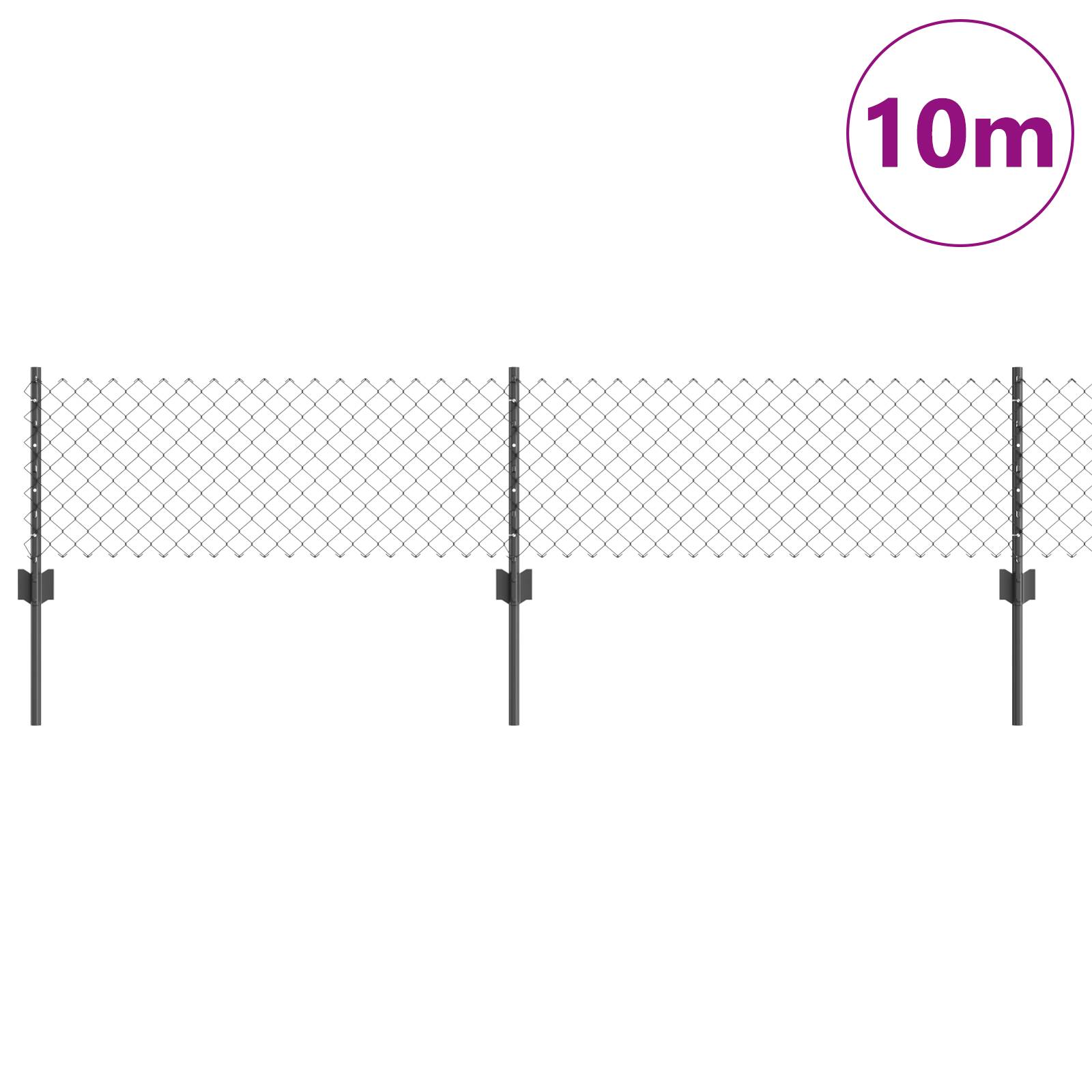 vidaXL Kettengliedzaun mit 10 U-Pfosten Grau 0.4x10 m Stahl