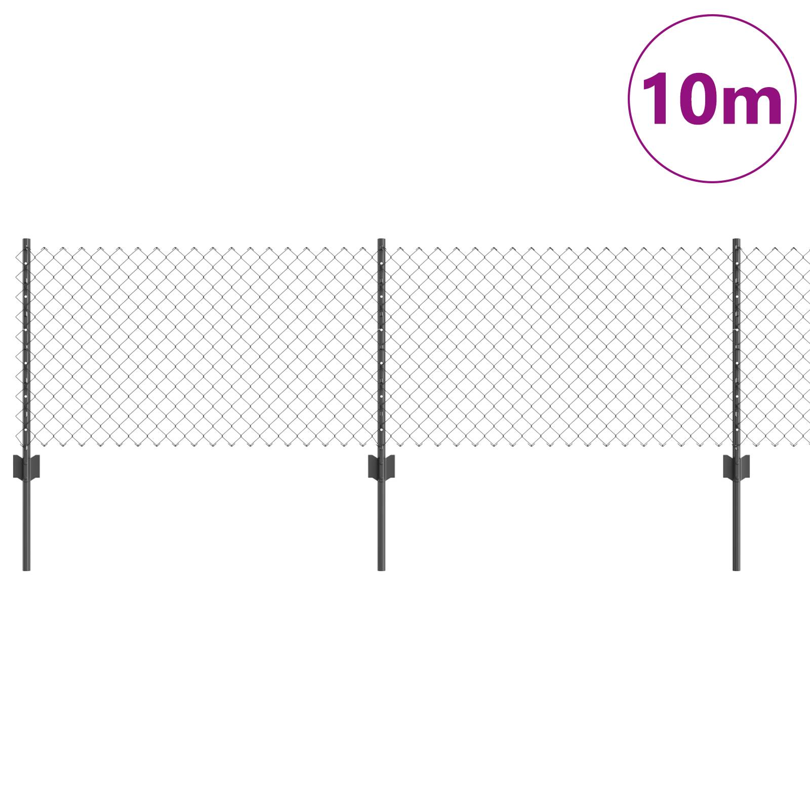 vidaXL Drahtzaun mit 10 U-Pfosten Grau 0,6x10 m Stahl