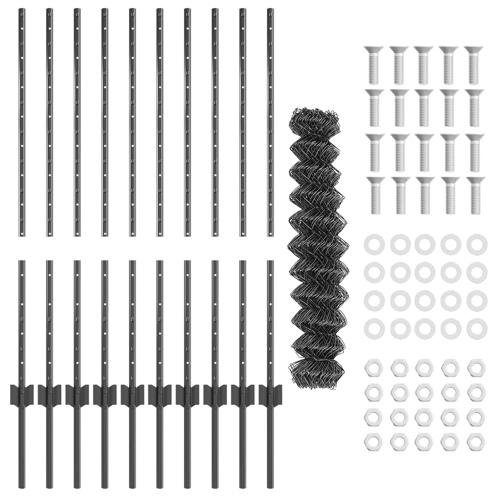 vidaXL Kettenzaun mit 20 U-Pfosten Grau 1x10 m Stahl
