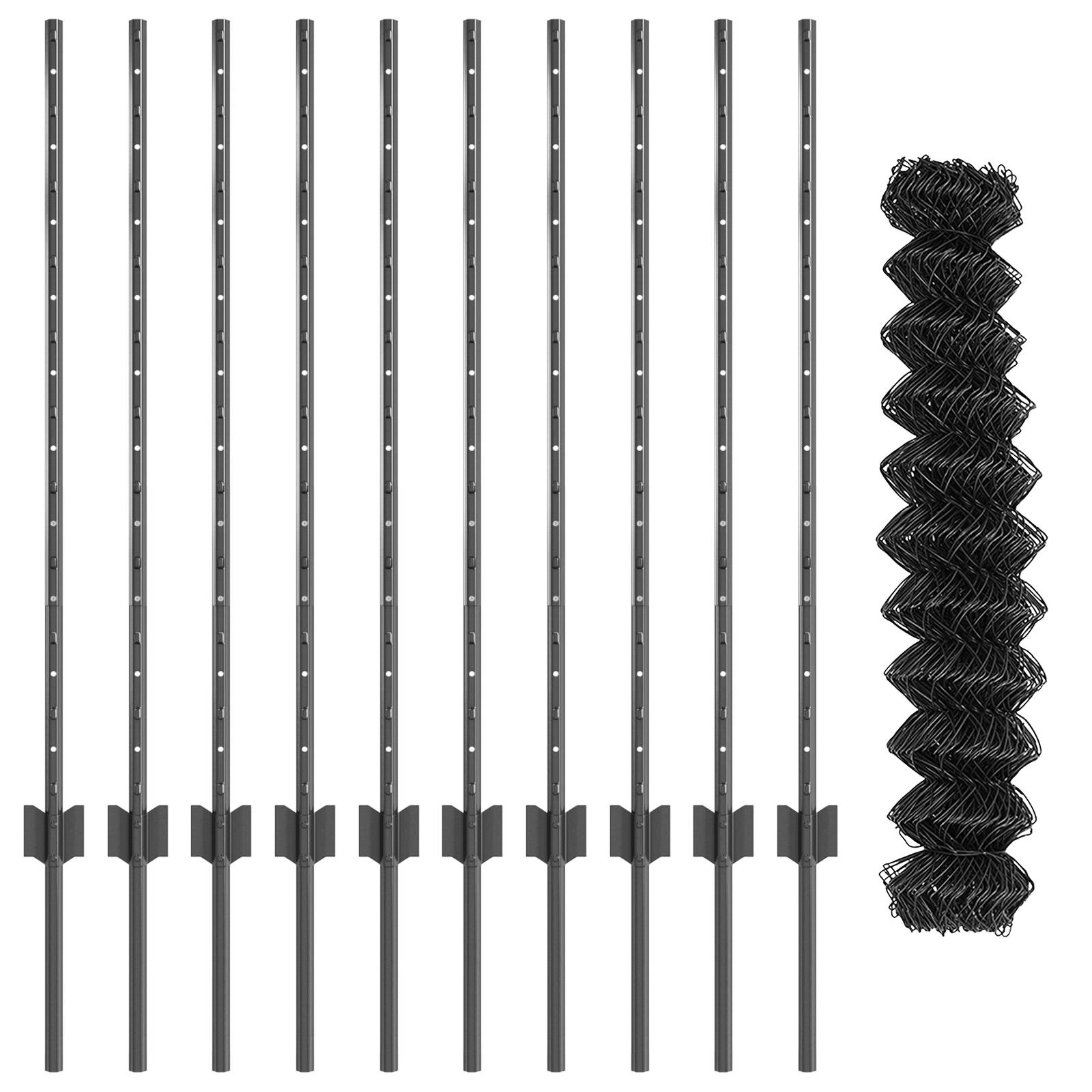vidaXL Kettenzaun mit 20 U-Posten Grau 1x10 m Stahl