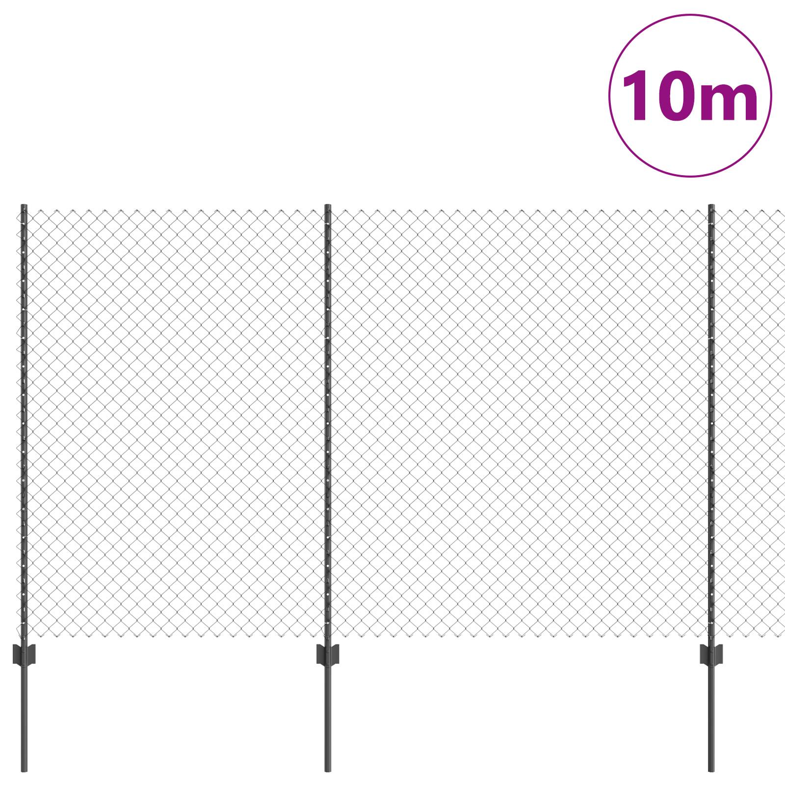 vidaXL Kettenzaun mit 20 U-Pfosten Grau 1,5x10 m Stahl