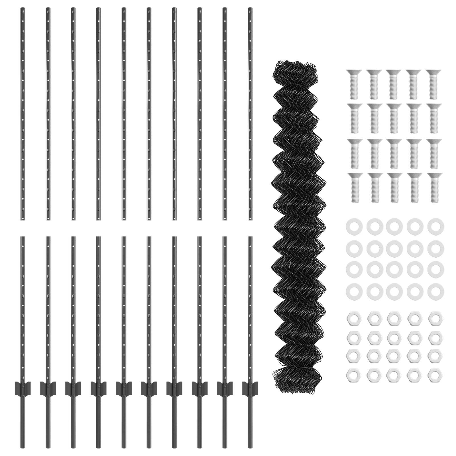 vidaXL Kettengliedzaun mit 20 U-Pfosten Grau 1,5x10 m Stahl
