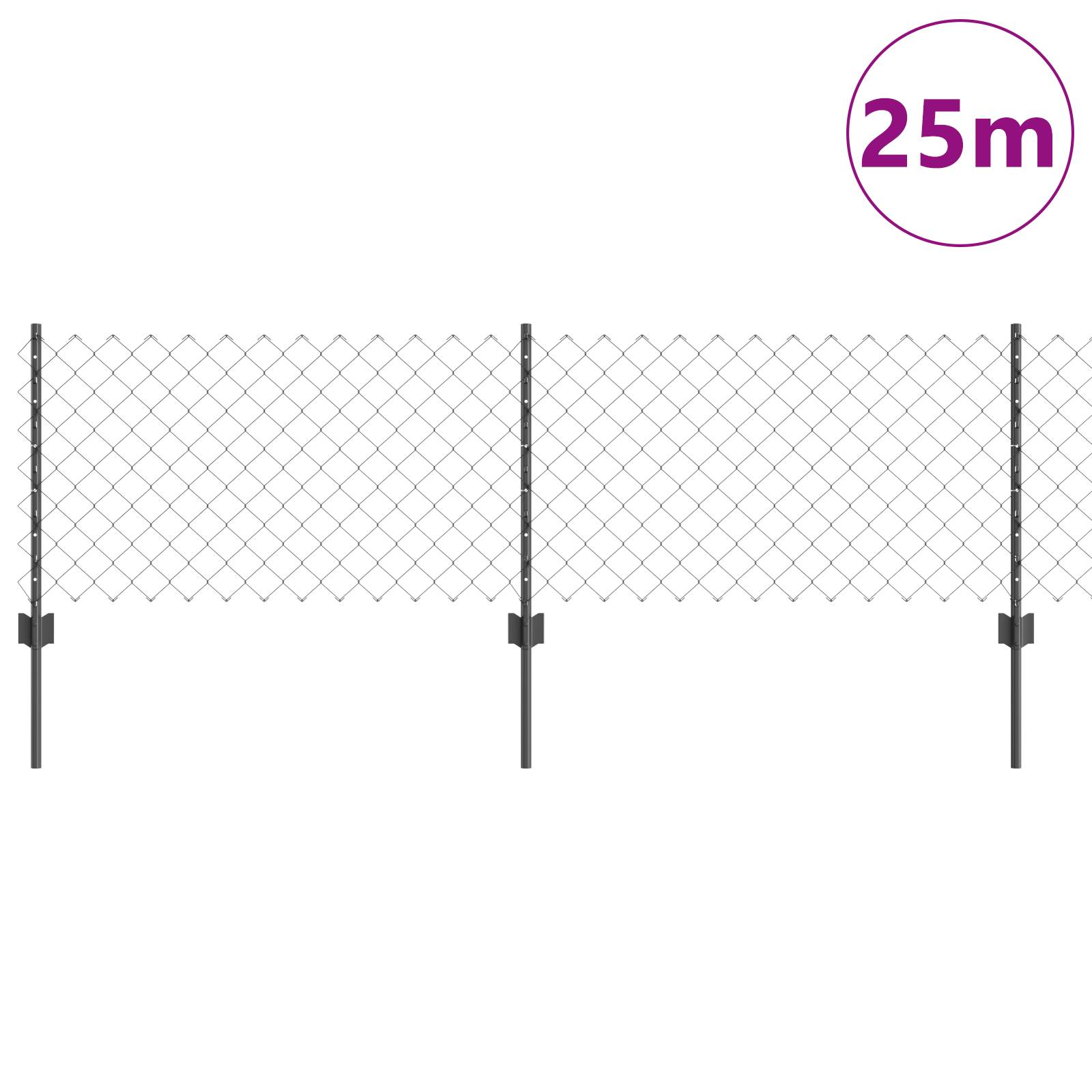 vidaXL Kettengliederzaun mit 22 U-Posten Grau 0,6x25 m Stahl