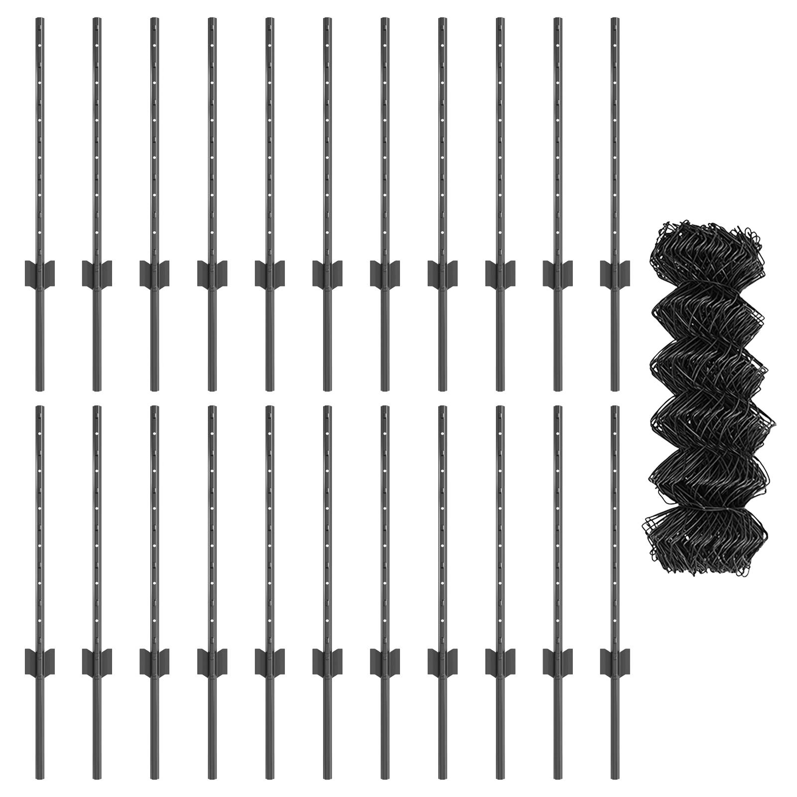 vidaXL Kettengliederzaun mit 22 U-Posten Grau 0,6x25 m Stahl