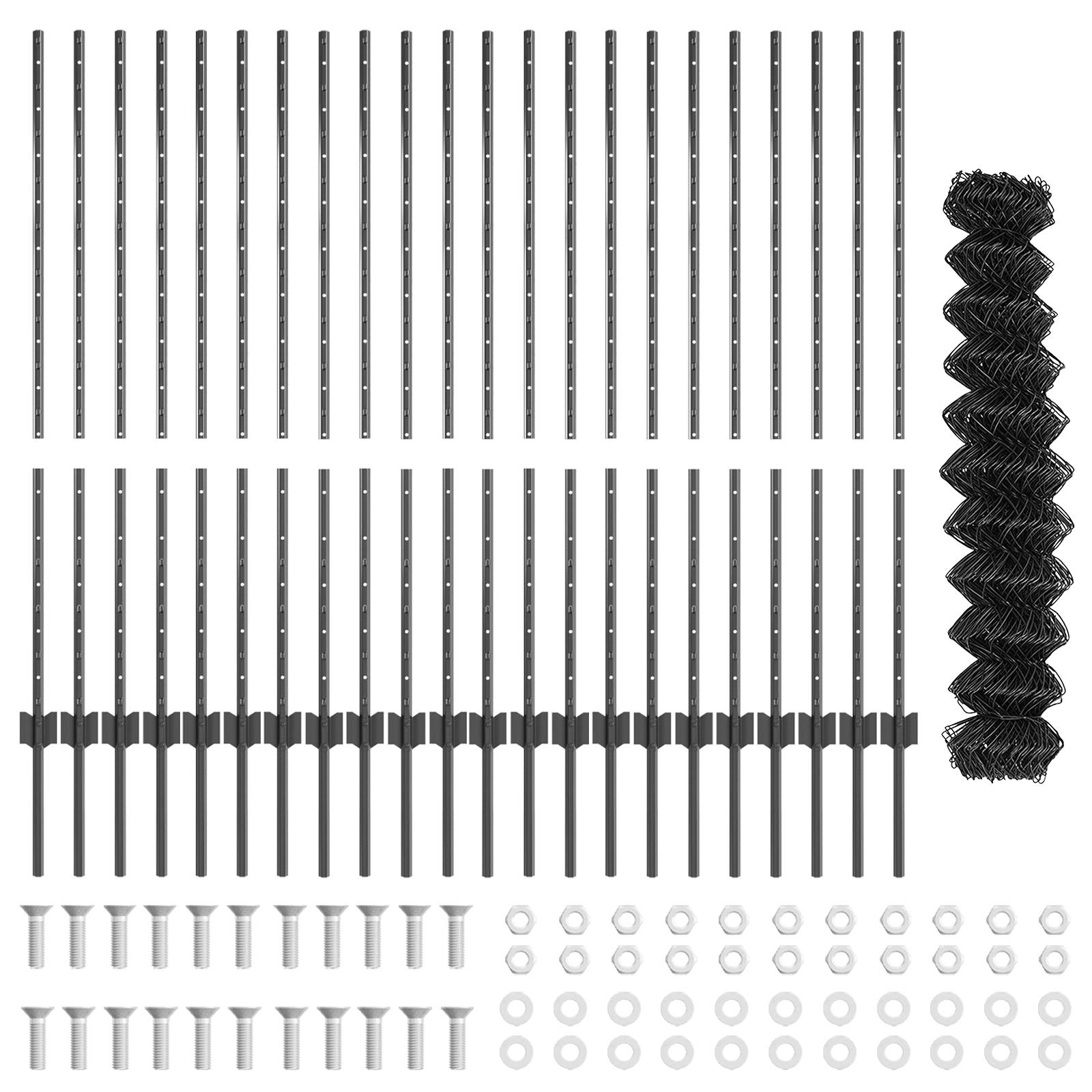 vidaXL Kettenzaun mit 44 U-Posts Grau 1,2x25 m Stahl