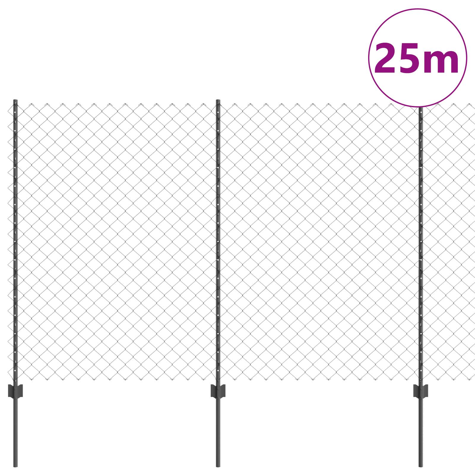 vidaXL Drahtzaun mit 44 U-Posts Grau 1,6x25 m Stahl