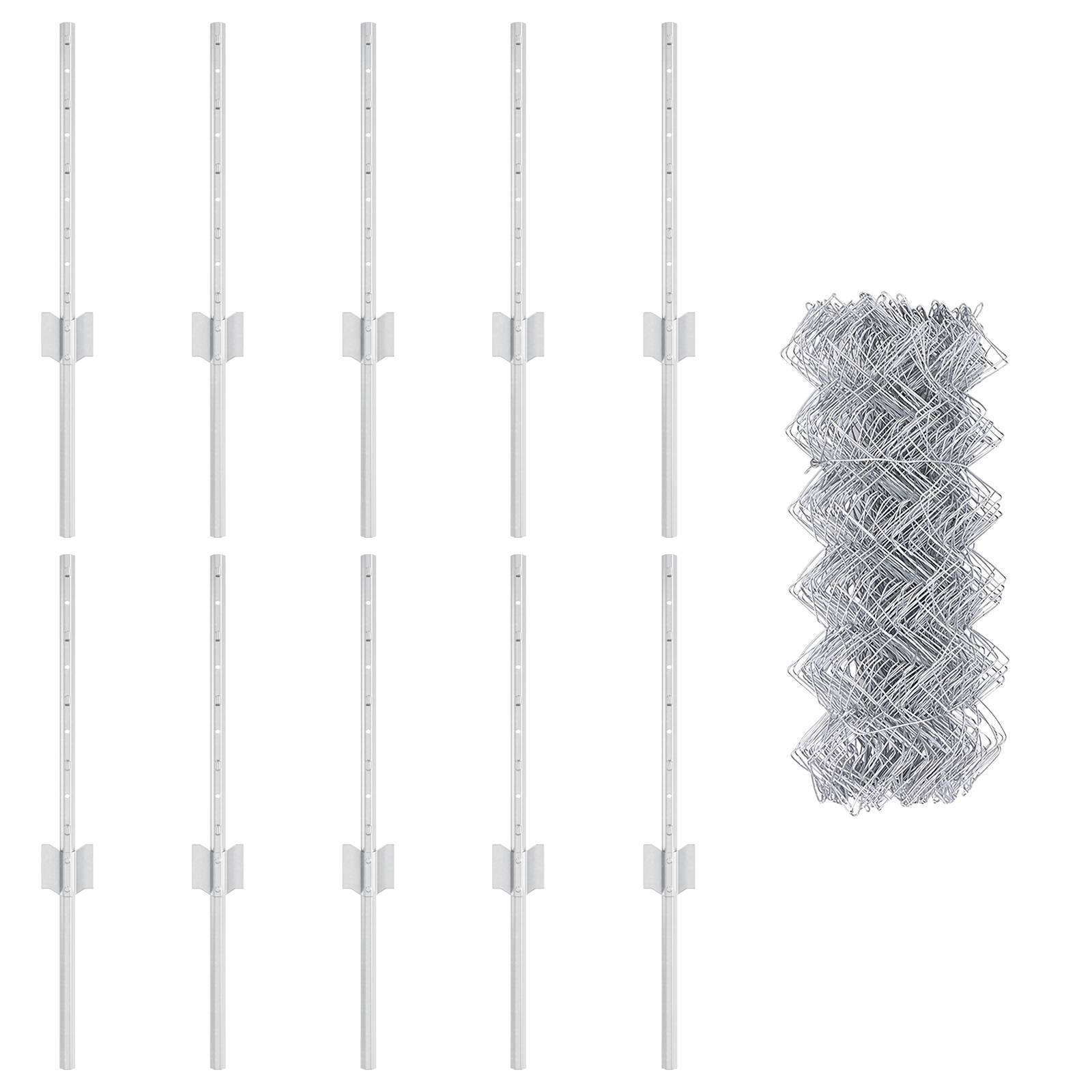 vidaXL Kettengitterzaun mit 10 U-Posts Silber 0,4x10 m Stahl