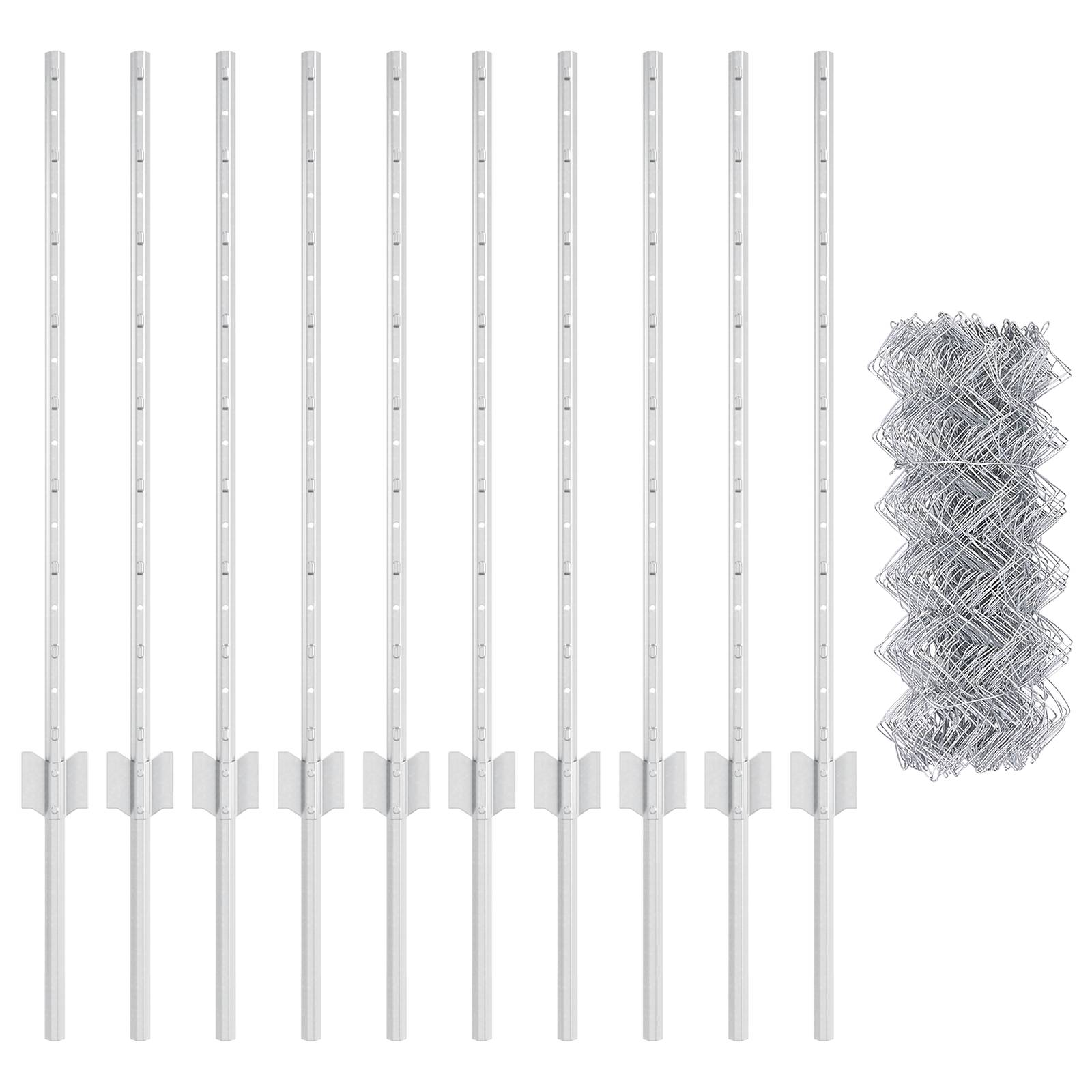 vidaXL Kettengliedzaun mit 10 U-Posts Silber 0.8x10 m Stahl