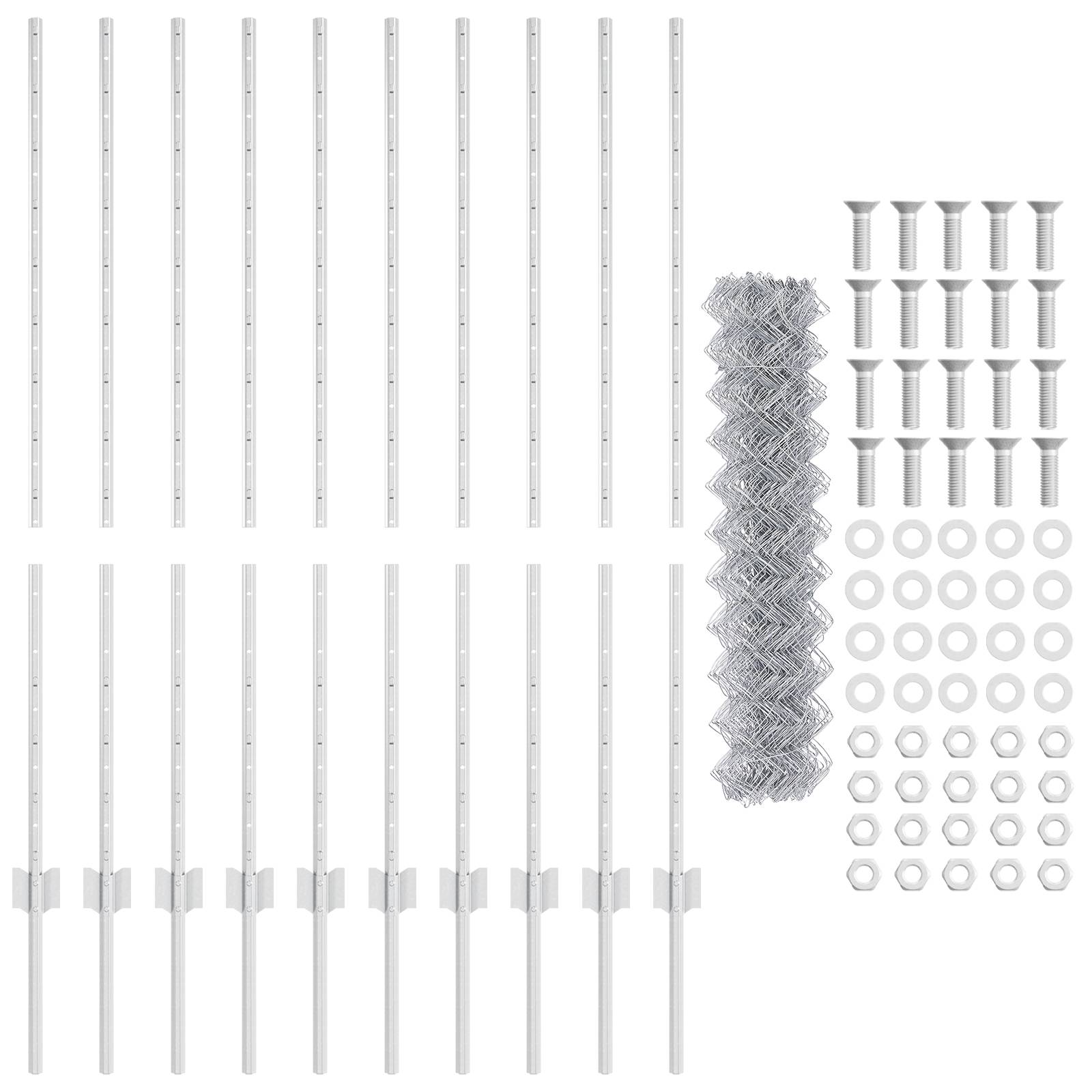 vidaXL Maschendrahtzaun mit 20 U-Pfosten Silber 1.2x10 m Stahl