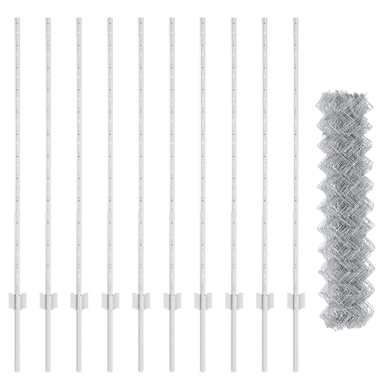 vidaXL Kettenzaun mit 20 U-Pfosten Silber 1,2x10 m Stahl