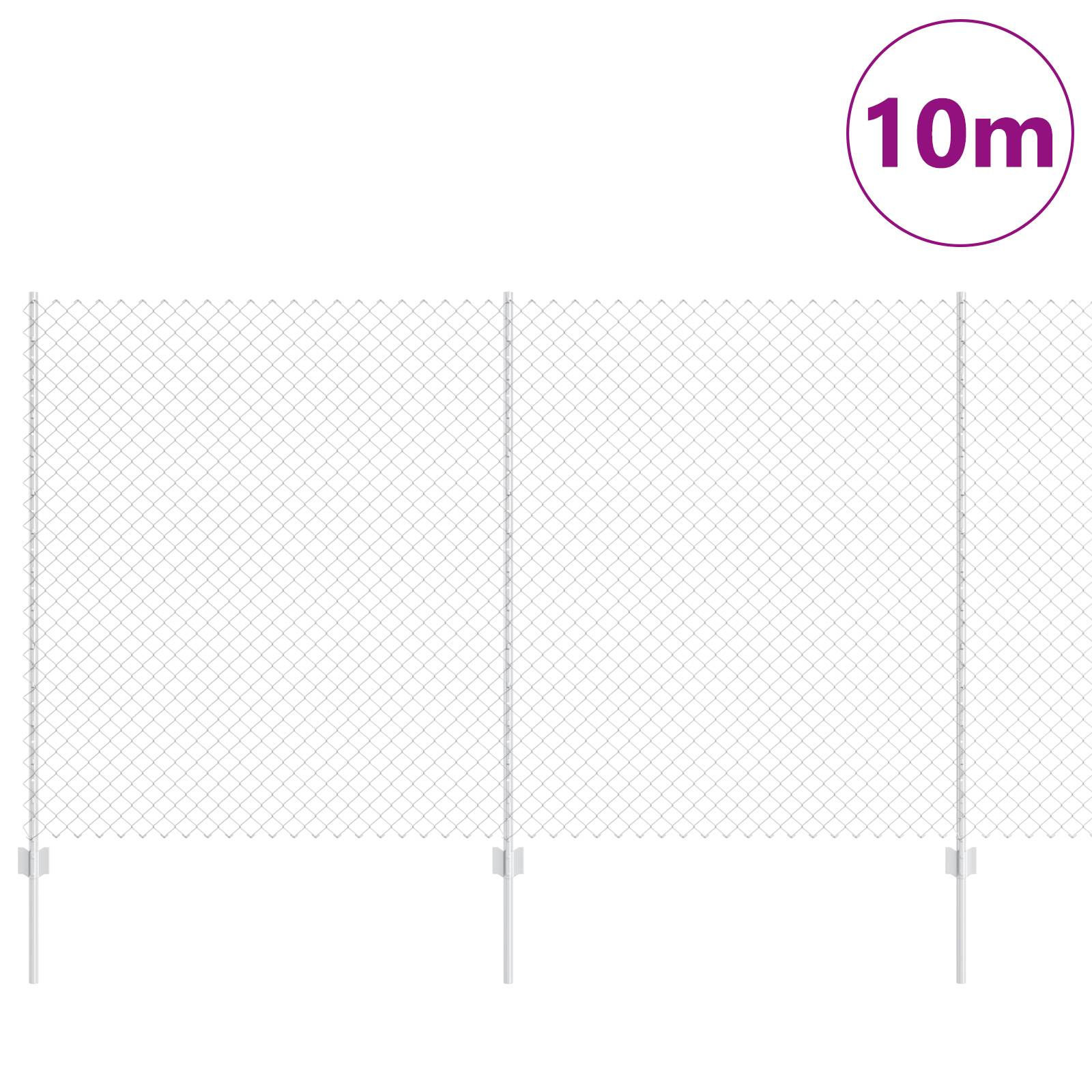 vidaXL Kettenzaun mit 20 U-Pfosten Silber 1,4x10 m Stahl