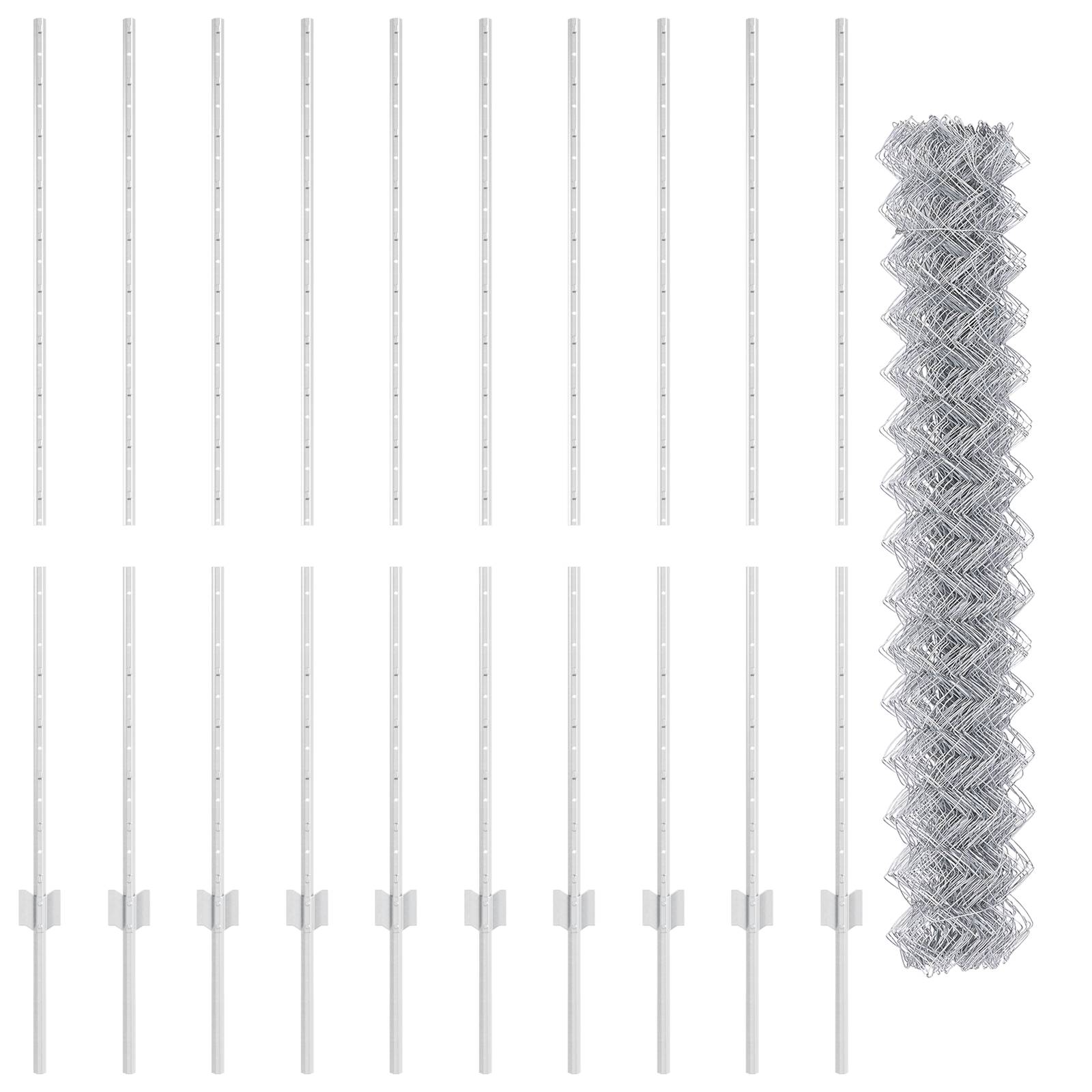vidaXL Kettenzaun mit 20 U-Pfosten Silber 1,4x10 m Stahl