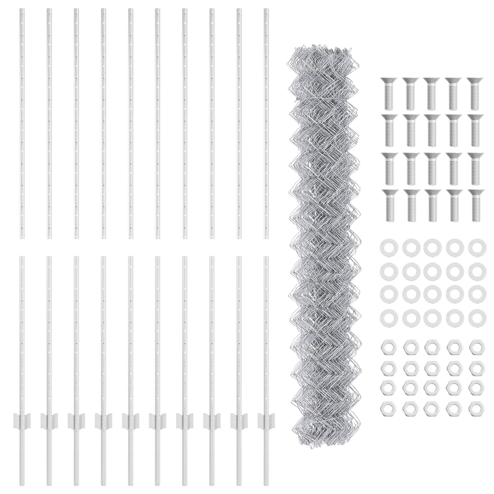 vidaXL Kettengliedzaun mit 20 U-Posts Silber 1,5x10 m Stahl