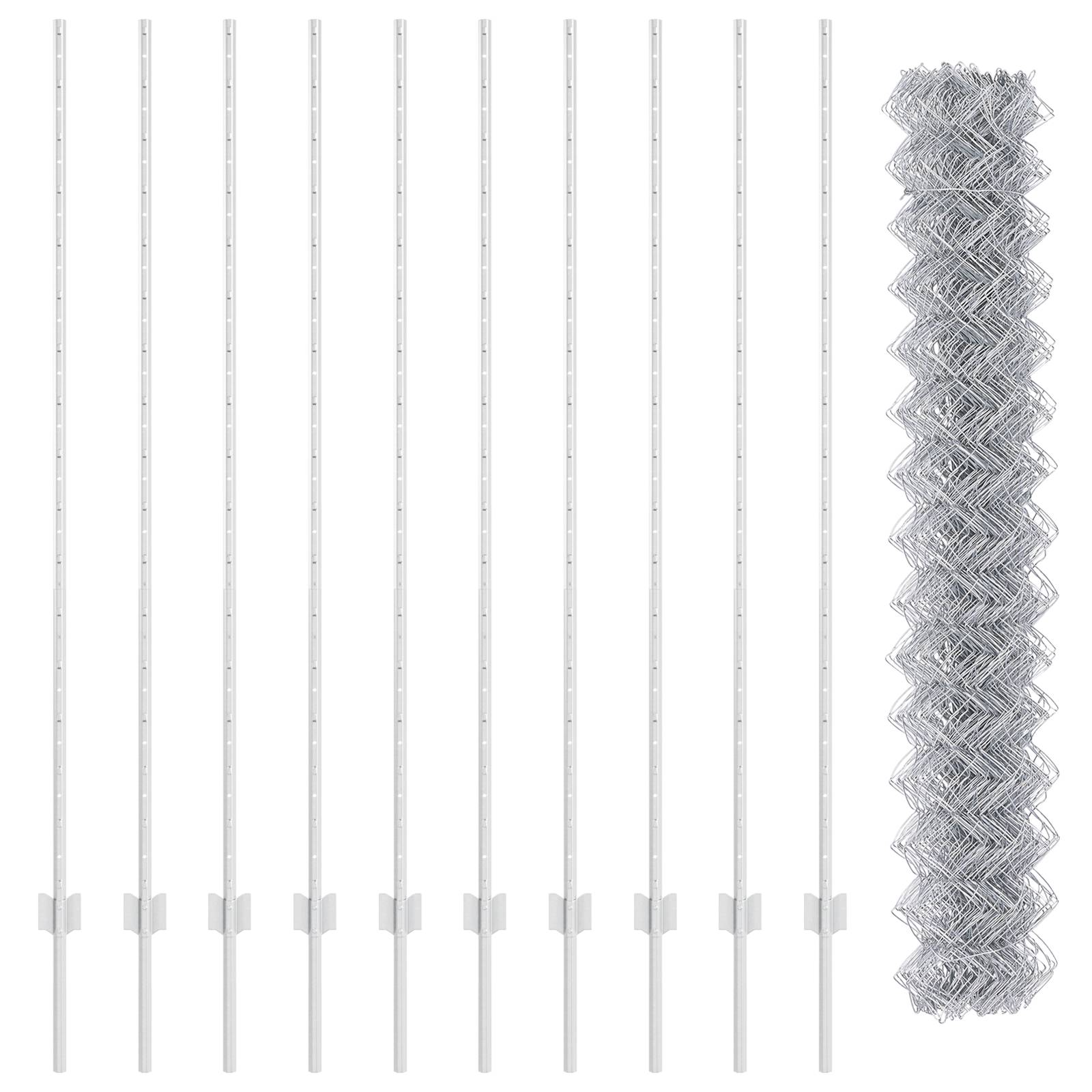 vidaXL Kettengliedzaun mit 20 U-Posts Silber 1,5x10 m Stahl