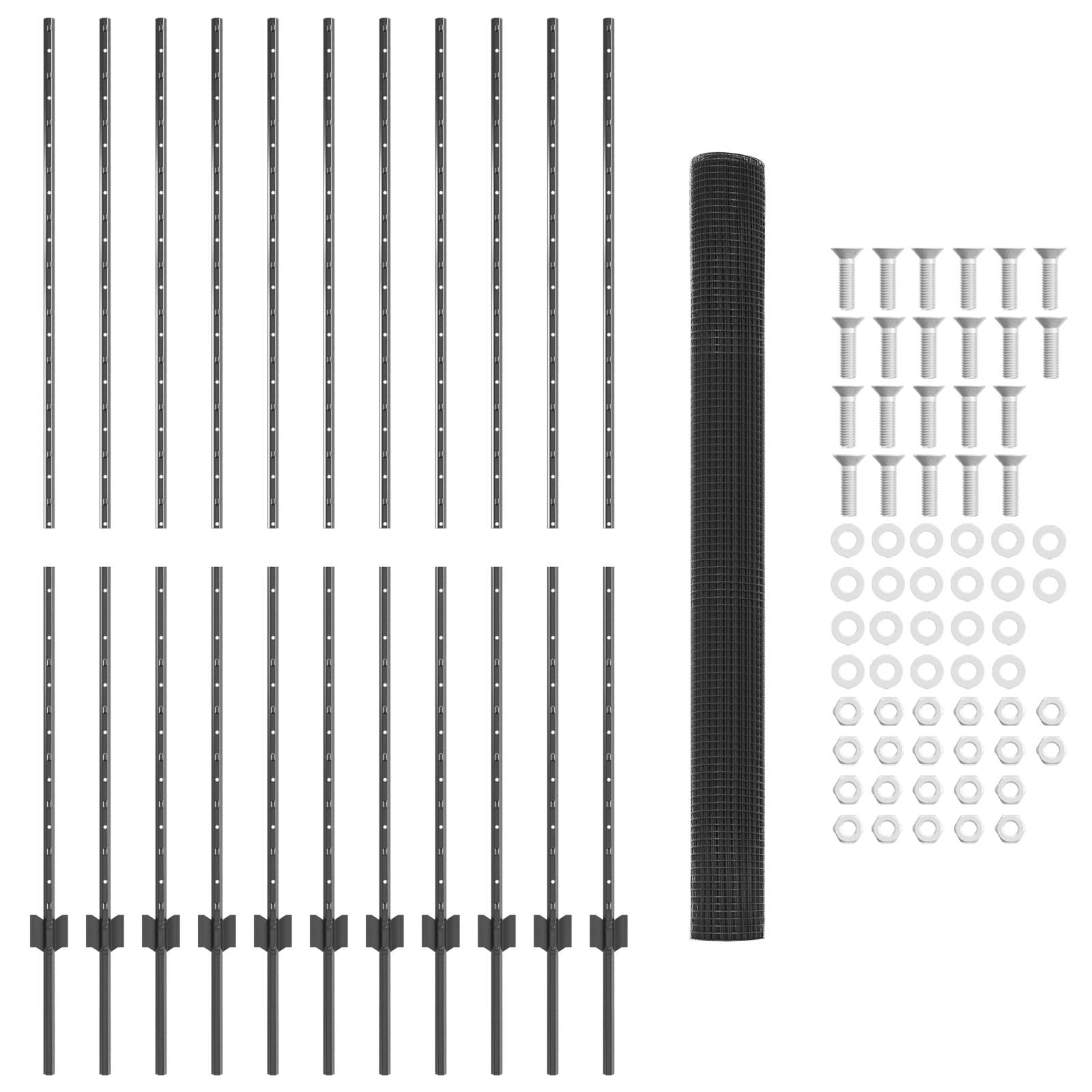 vidaXL Geschweißter Drahtzaun mit 22 U-Posten Grau 1.6x25 m Stahl