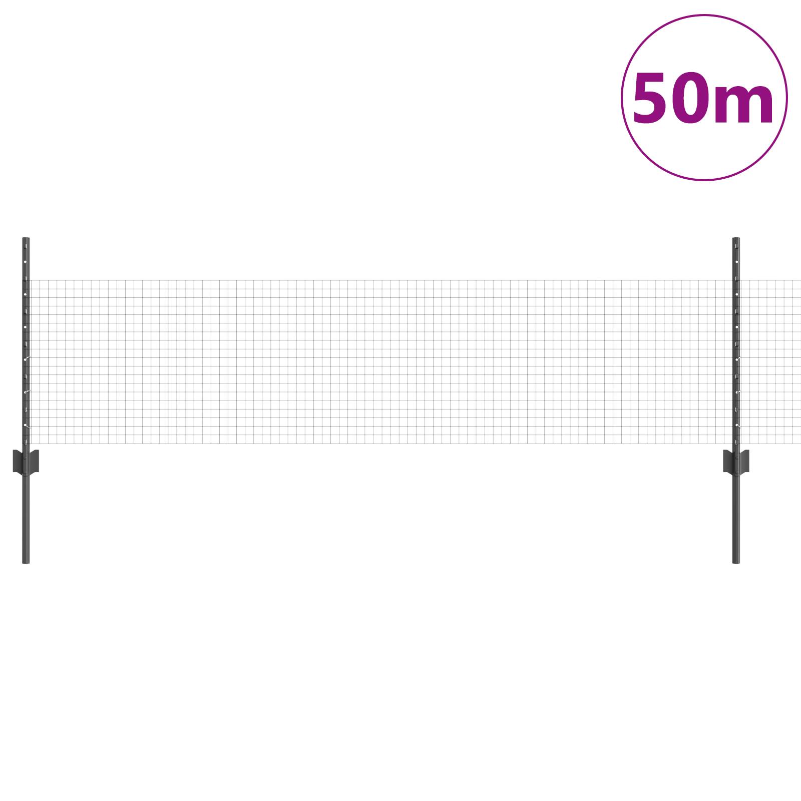 vidaXL Schweissdrahtzaun mit 22 U Pfosten grau 0.5x50 m Stahl