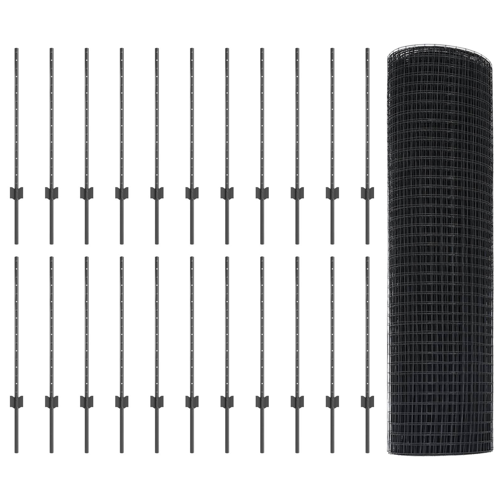 vidaXL Schweißdrahtzaun mit 22 U-Posts Grau 0.8x50 m Stahl